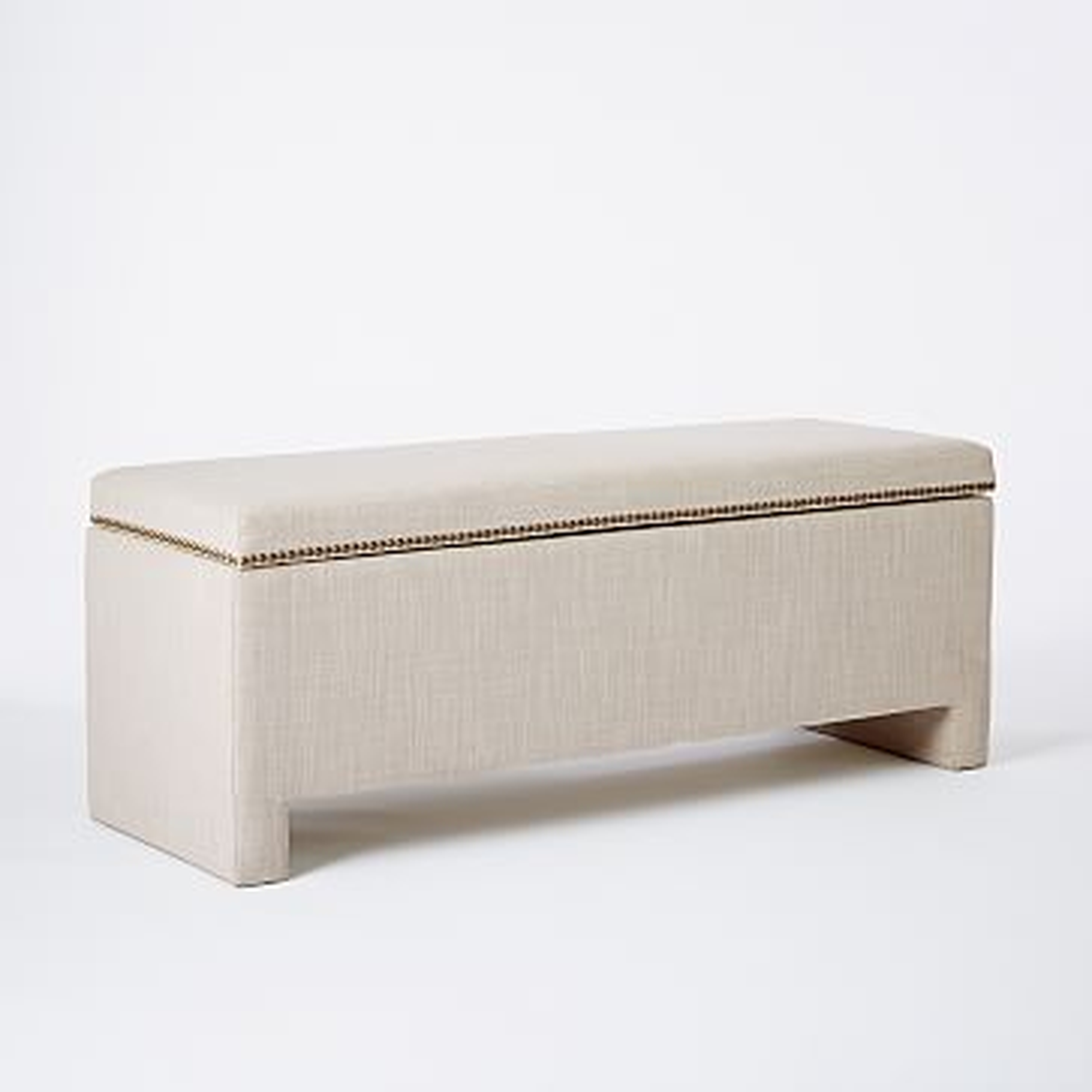 Nailhead Upholstered Storage Bench, Linen Weave, Natural - West Elm