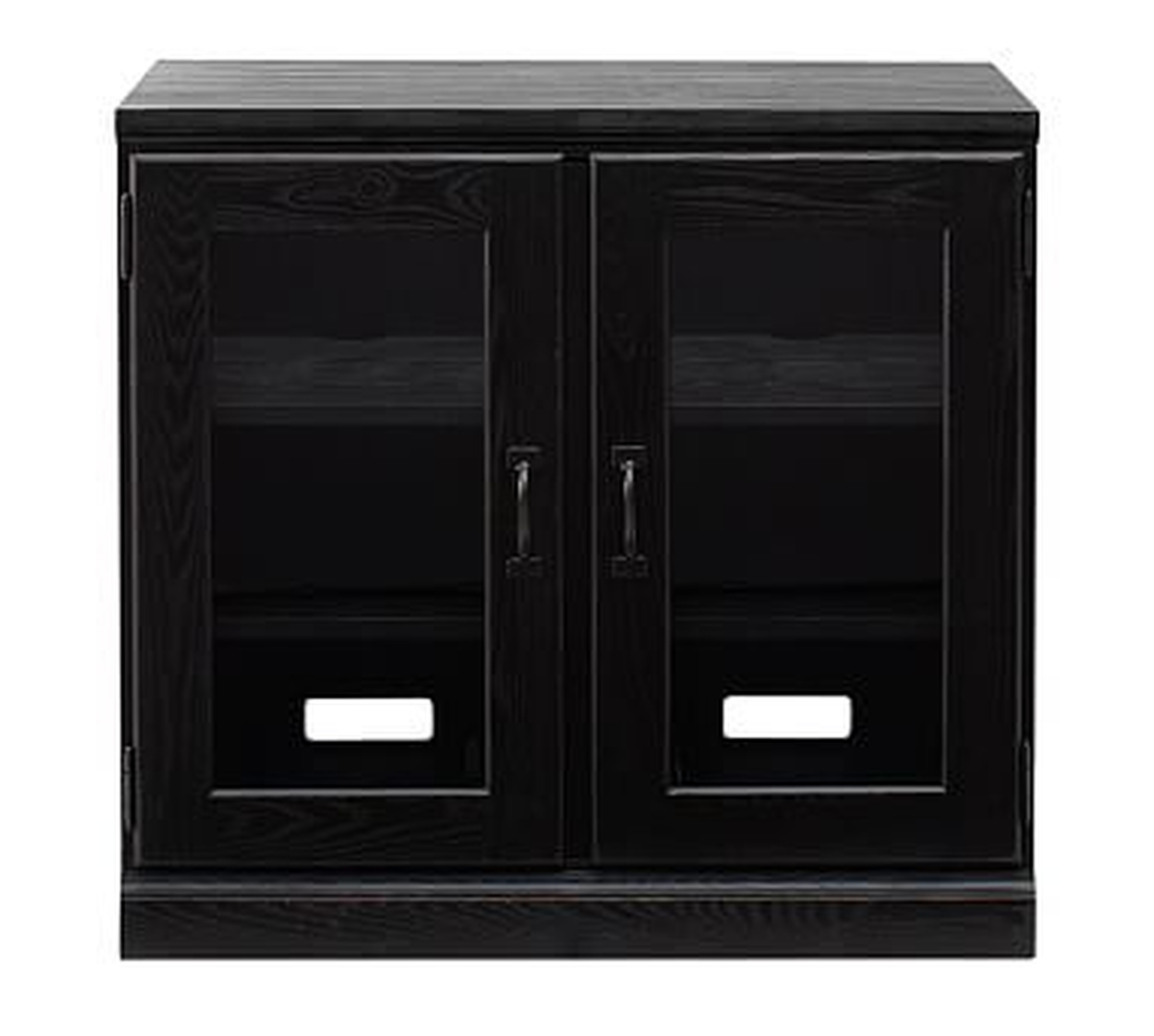 Printer's Double Glass Door Cabinet w/Double Top, Artisanal Black stain - Pottery Barn