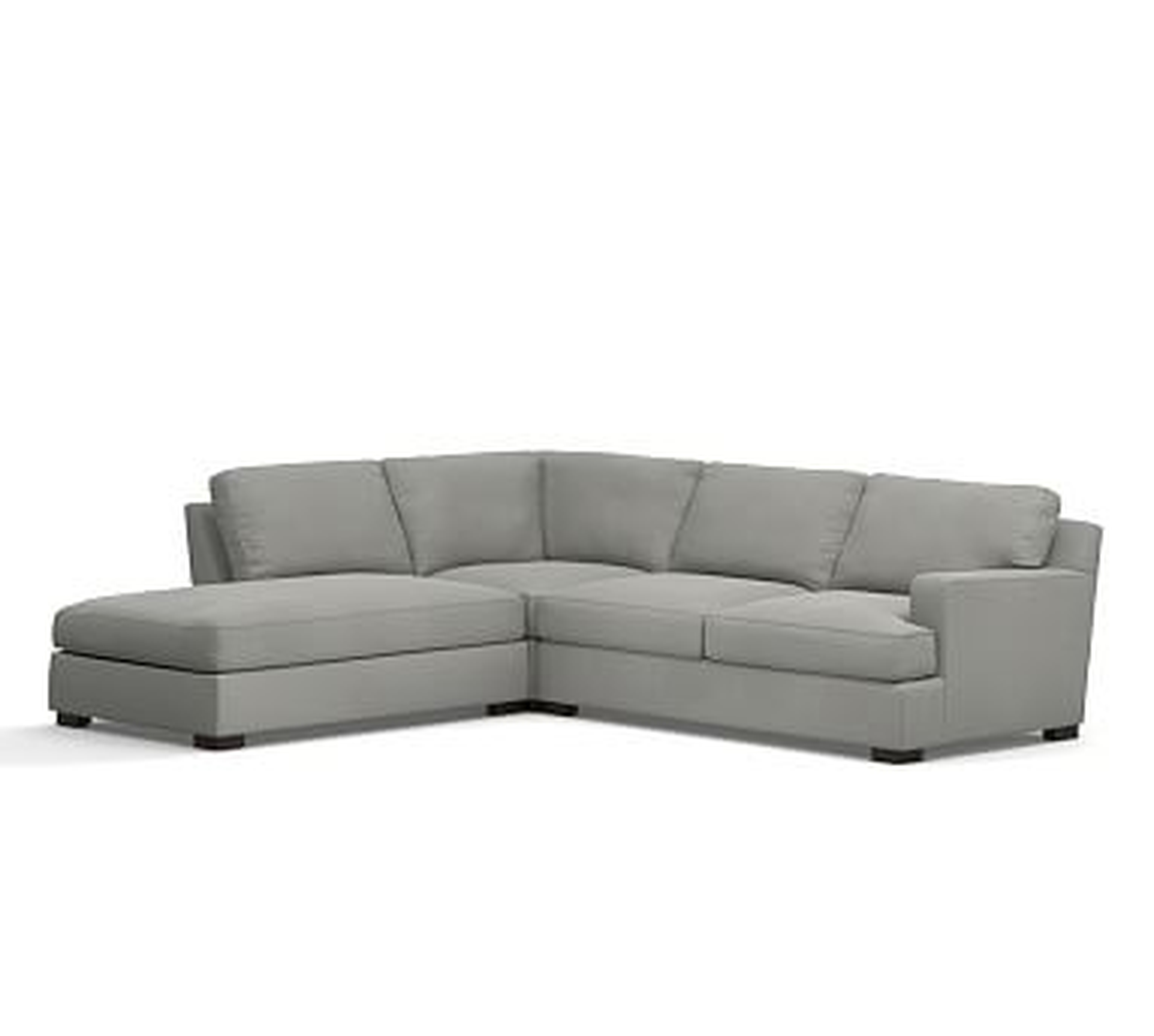 Townsend Square Arm Upholstered Right 3-Piece Bumper Sectional, Polyester Wrapped Cushions, Performance Everydaysuede(TM) Metal Gray - Pottery Barn