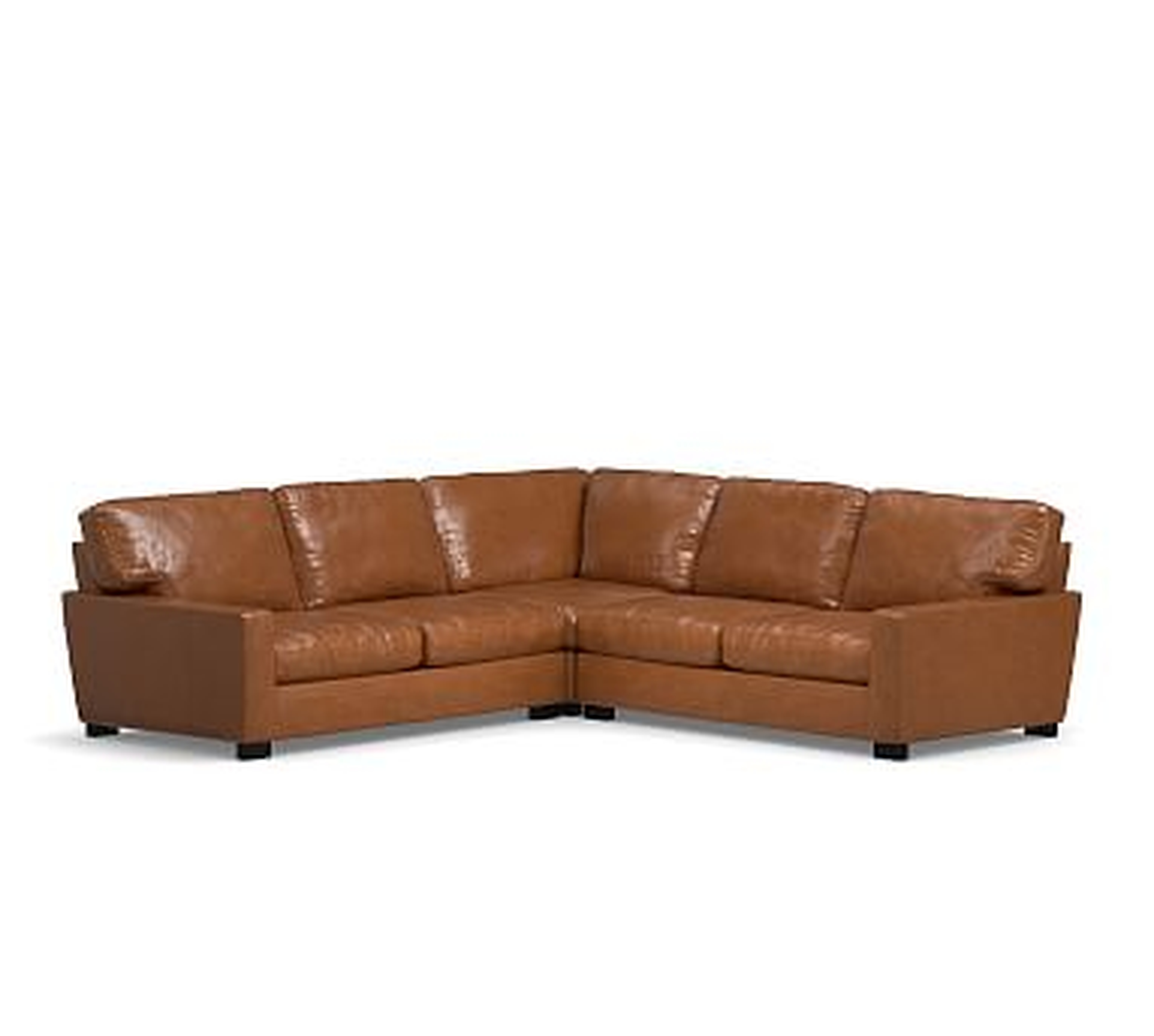 Turner Square Arm Leather 3-Piece L-Shaped Corner Sectional without Nailheads, Down Blend Wrapped Cushions, Leather Statesville Caramel - Pottery Barn