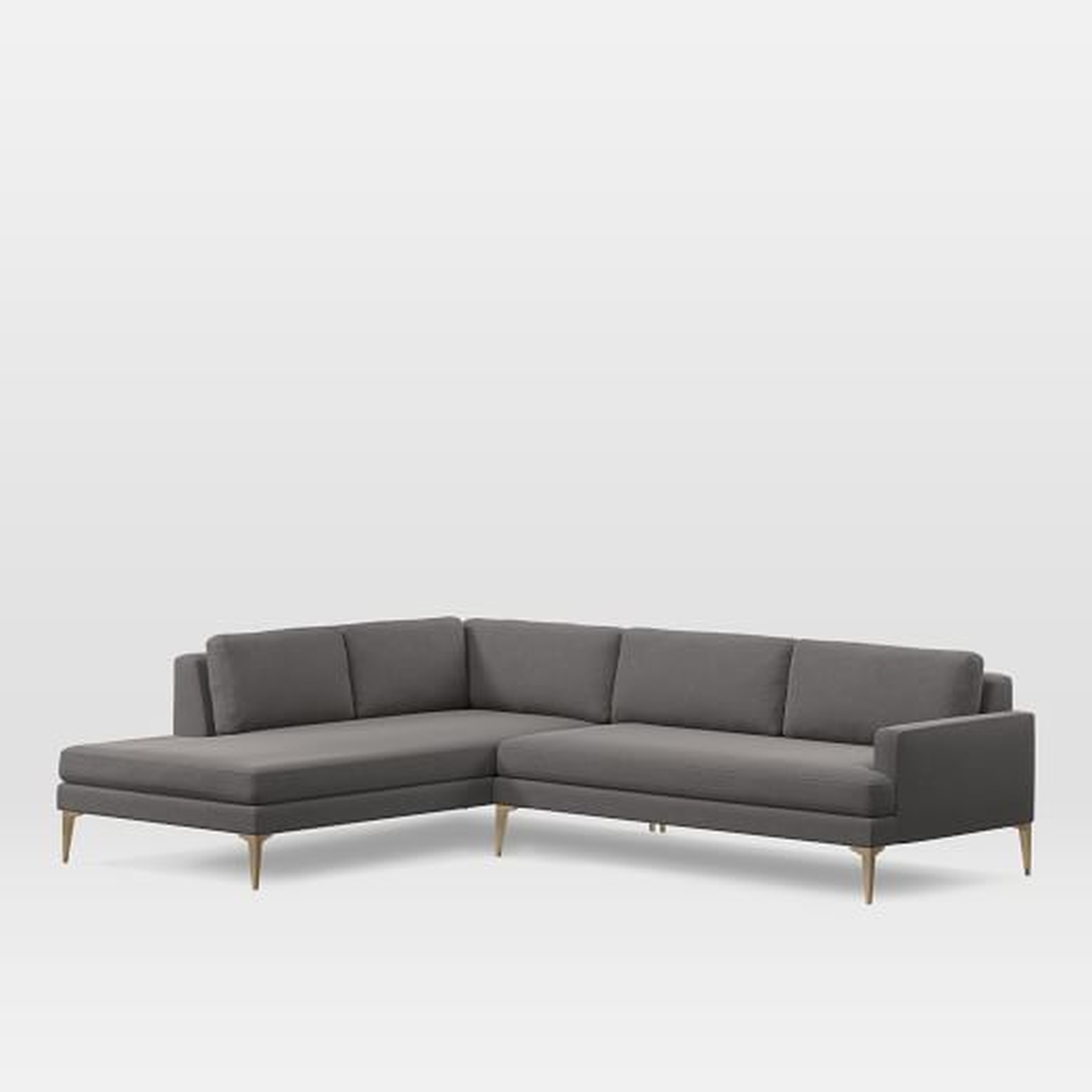 Andes Terminal Chaise Sectional, extra Large, Left Terminal Chaise 2 Piece Sectional,Marled Microfiber, Heather Gray blackened brass , Standard Depth - West Elm