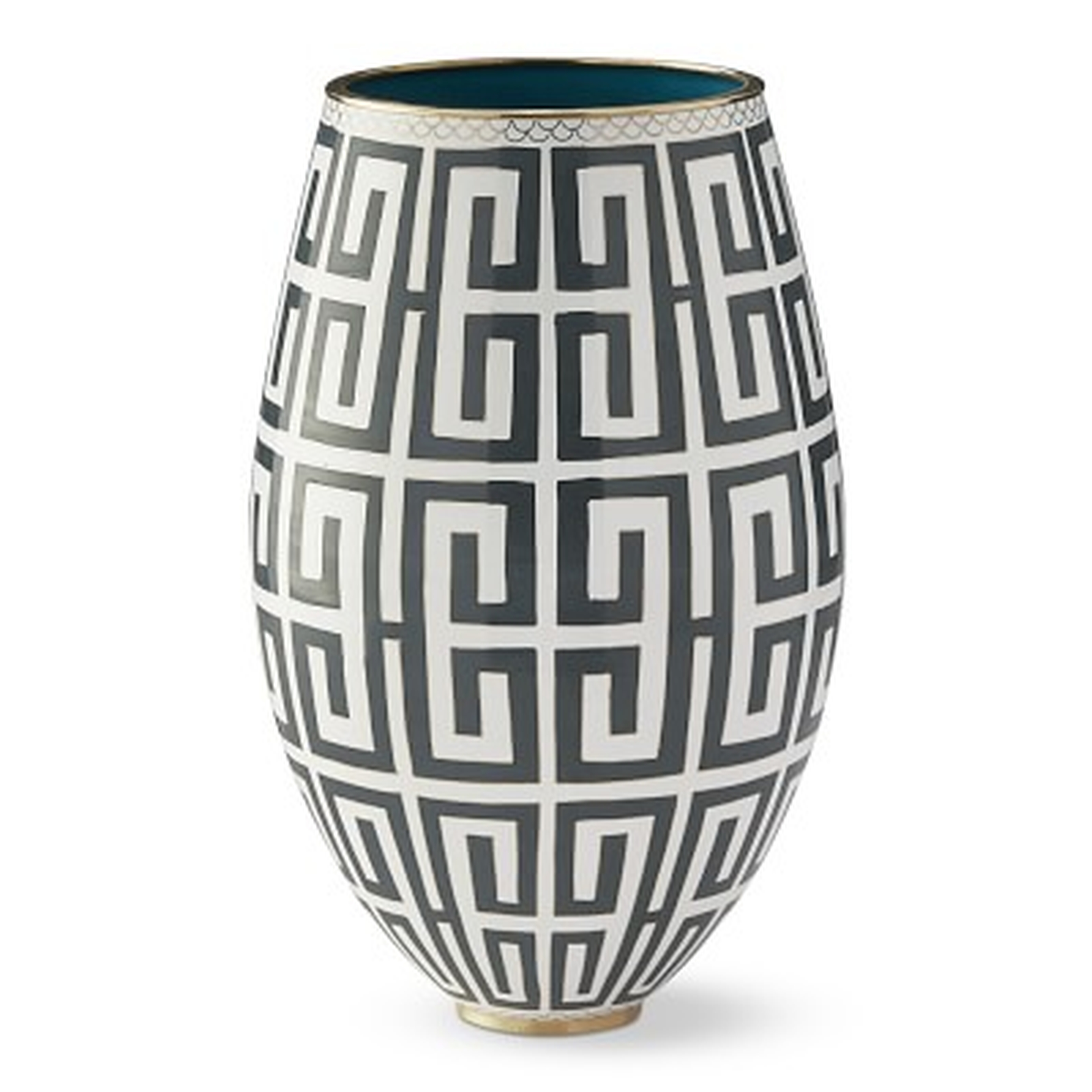 Cloisonne Vase, Greek Key, Large, Charcoal - Williams Sonoma