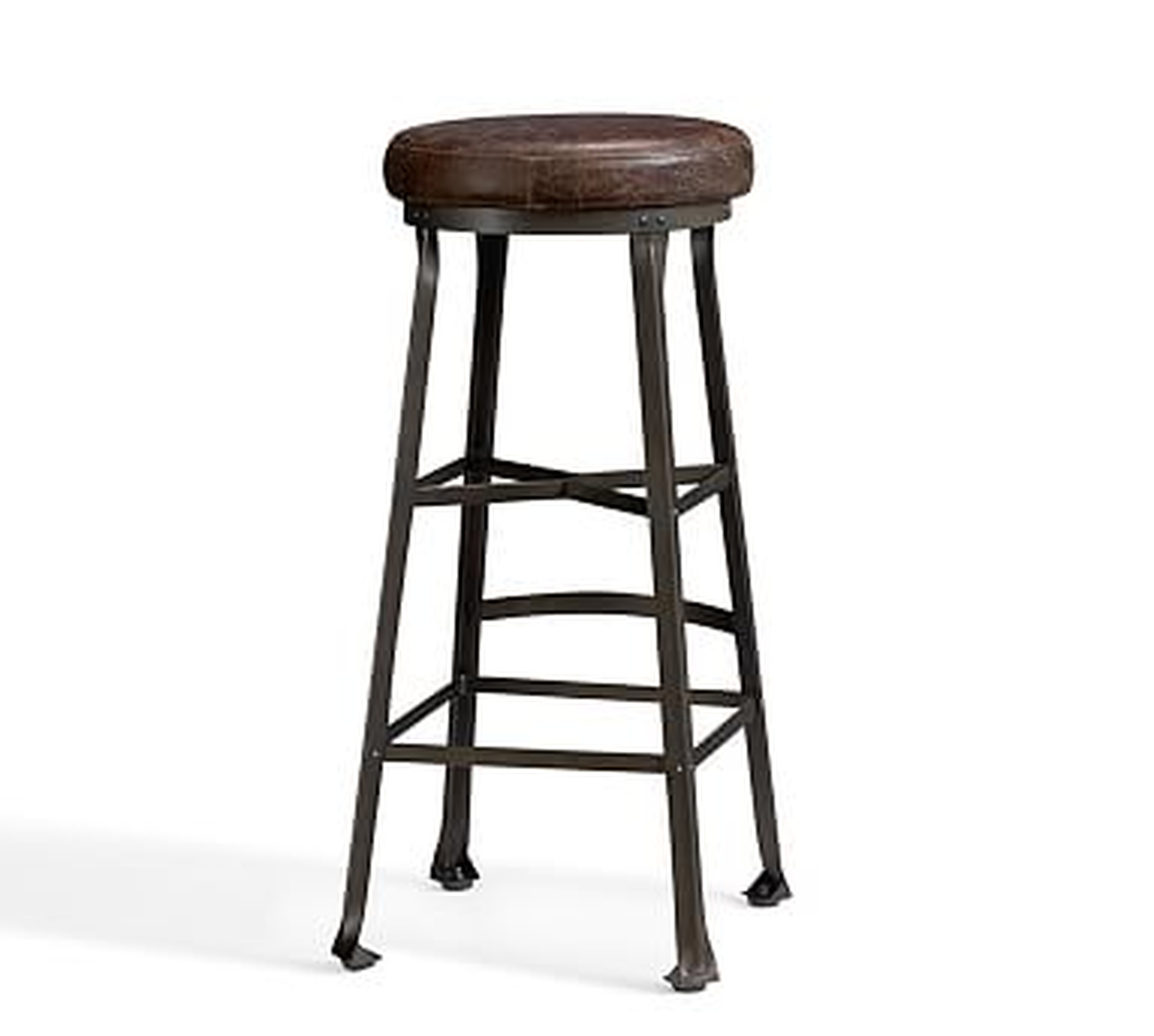 Decker Leather Counterstool, Bar Height, Chocolate - Pottery Barn