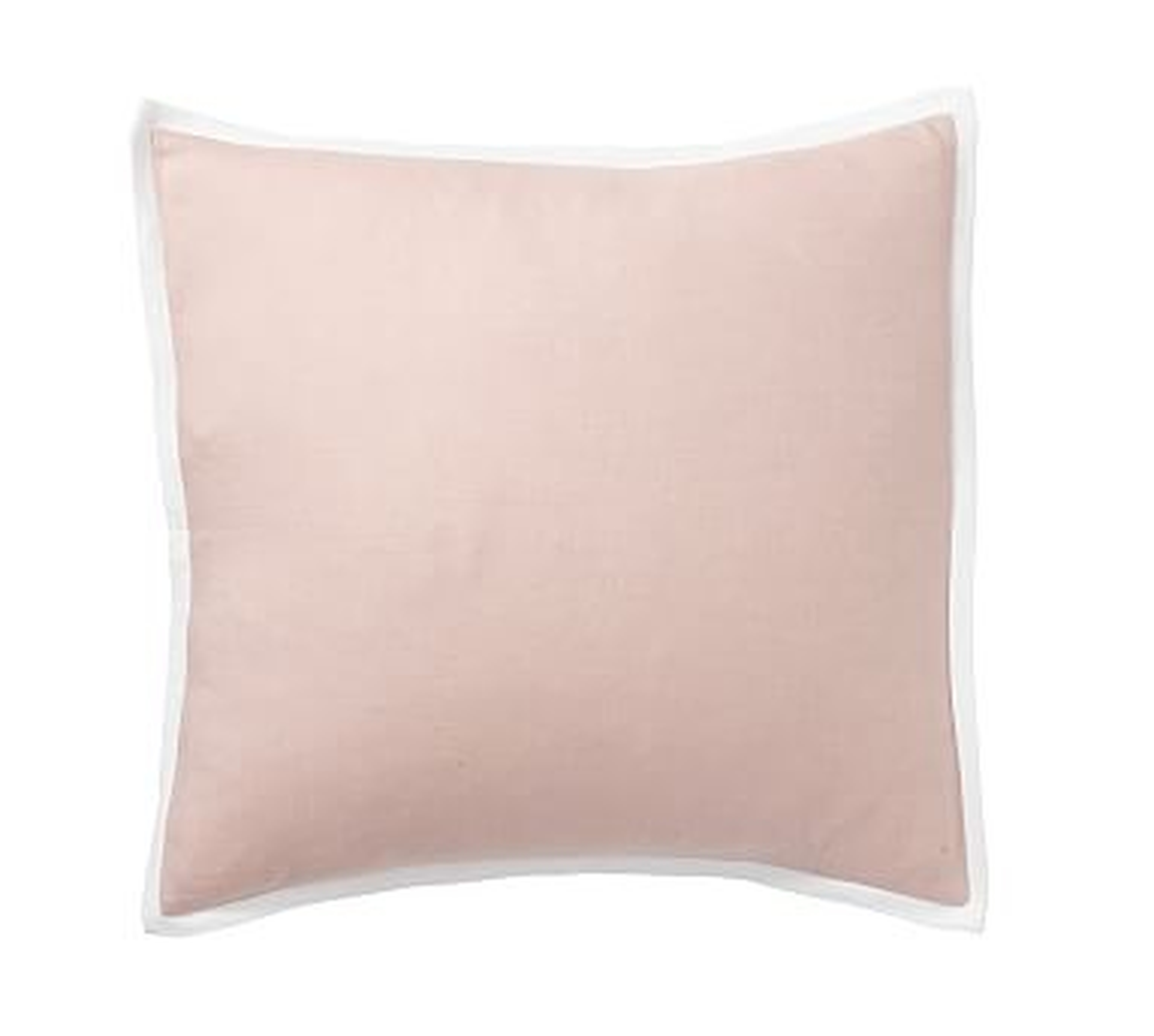 Belgian Flax Linen Contrast Flange Pillow Cover, 18", Soft Rose/White - Pottery Barn