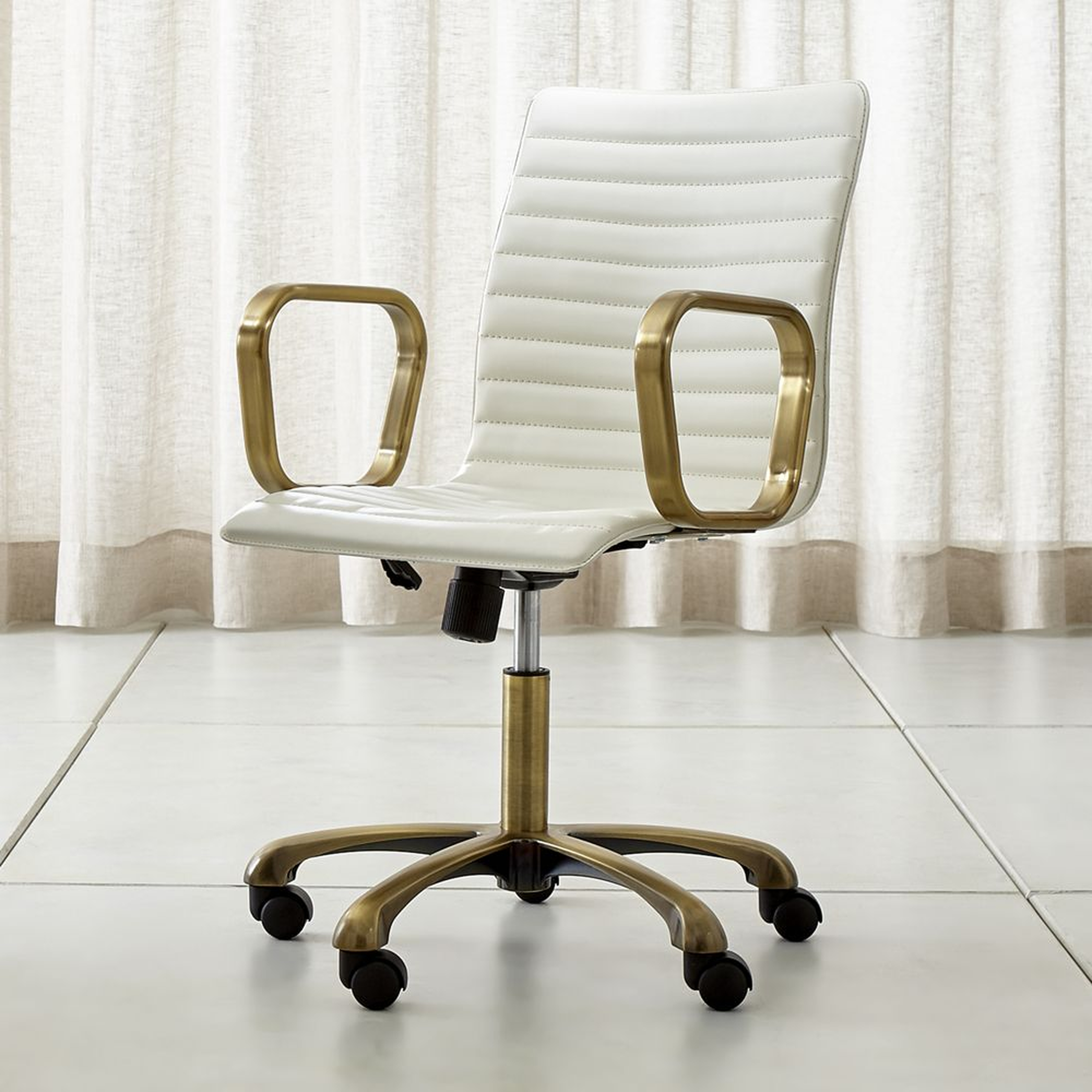 Ripple Ivory Leather Office Chair with Brass Frame - Crate and Barrel