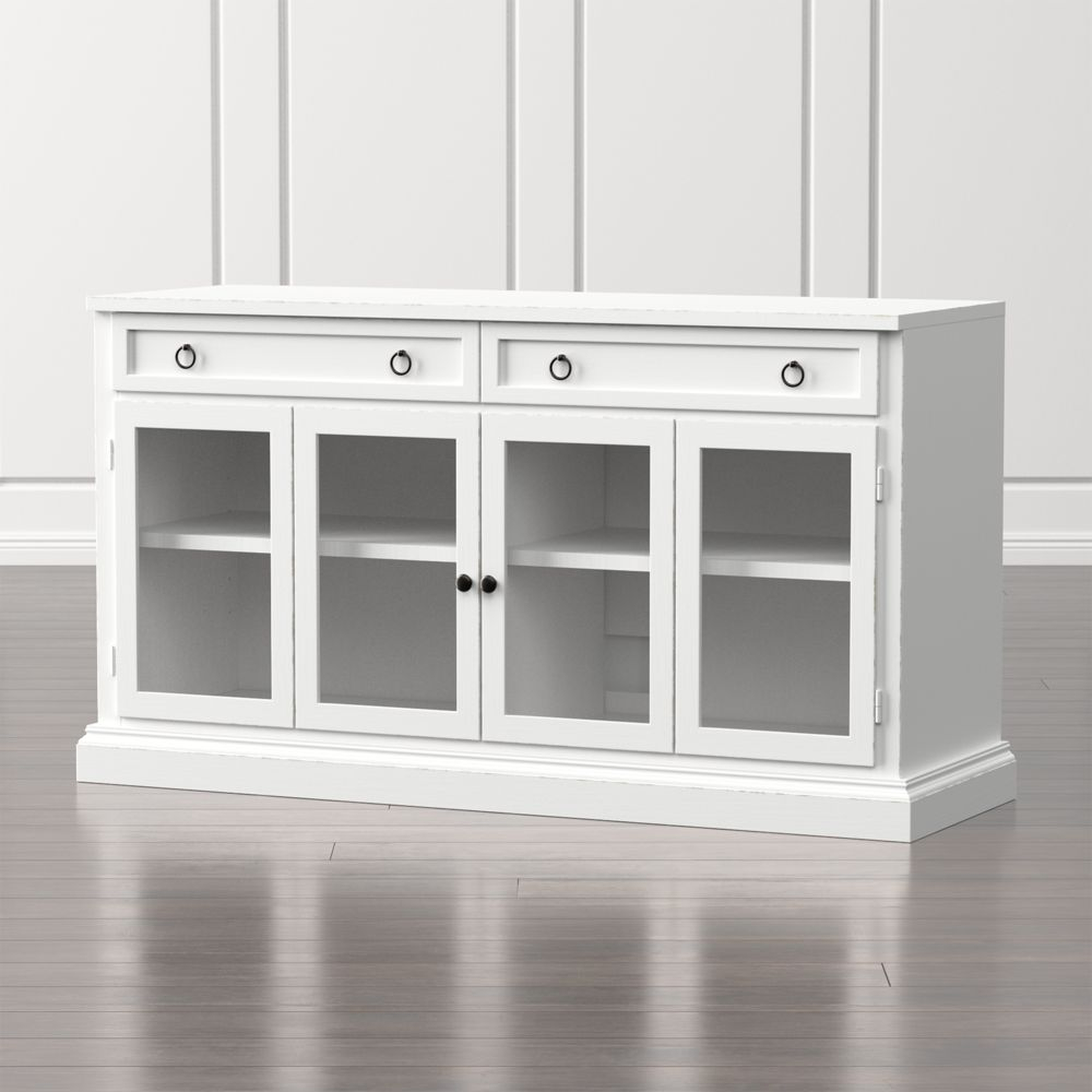 Cameo 62" White Modular Media Console with Glass Doors- backordered until June - Crate and Barrel