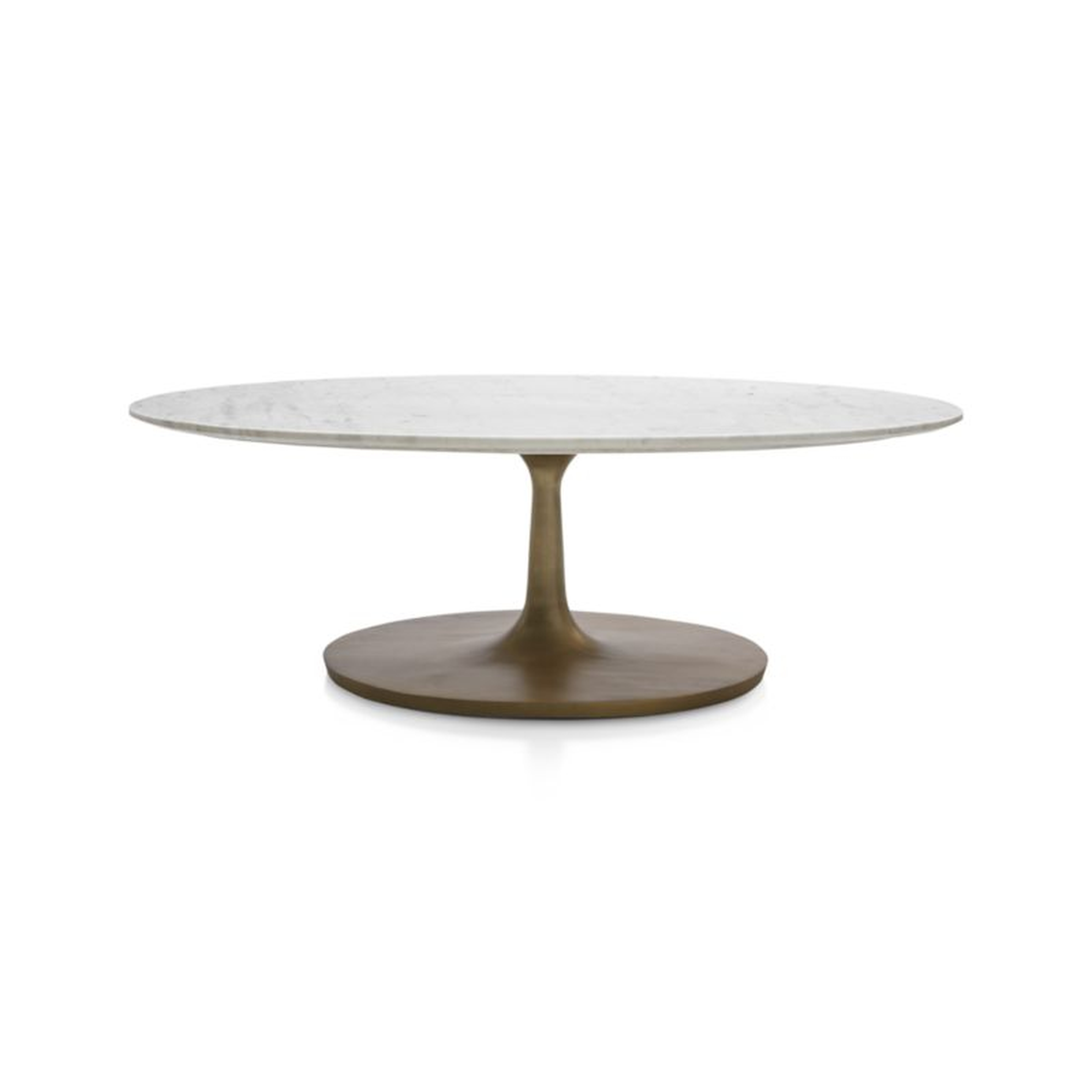 Nero White Marble and Brass Base 50" Oval Coffee Table - Crate and Barrel