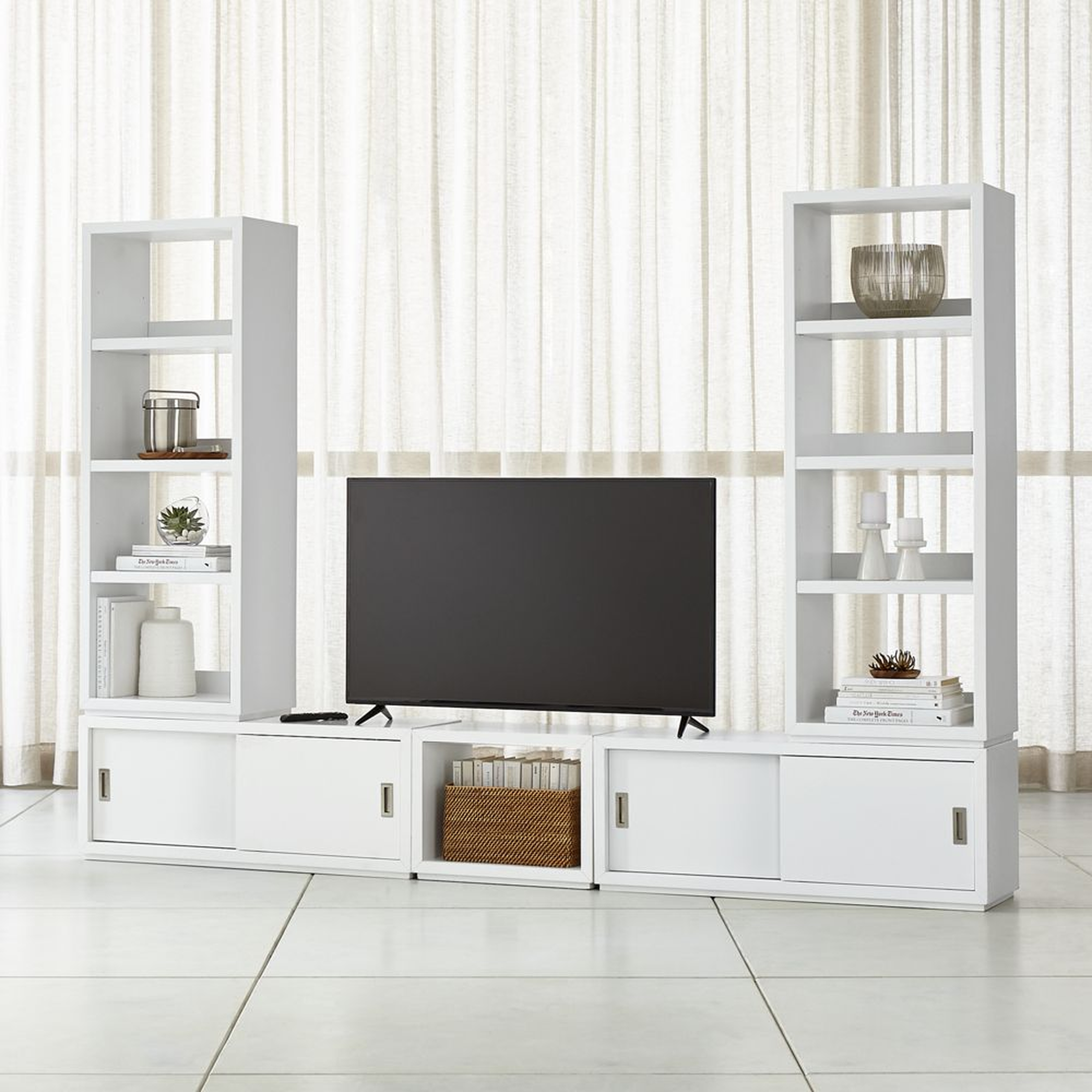 Aspect White Modular Media Center with 23" Open Units - Crate and Barrel