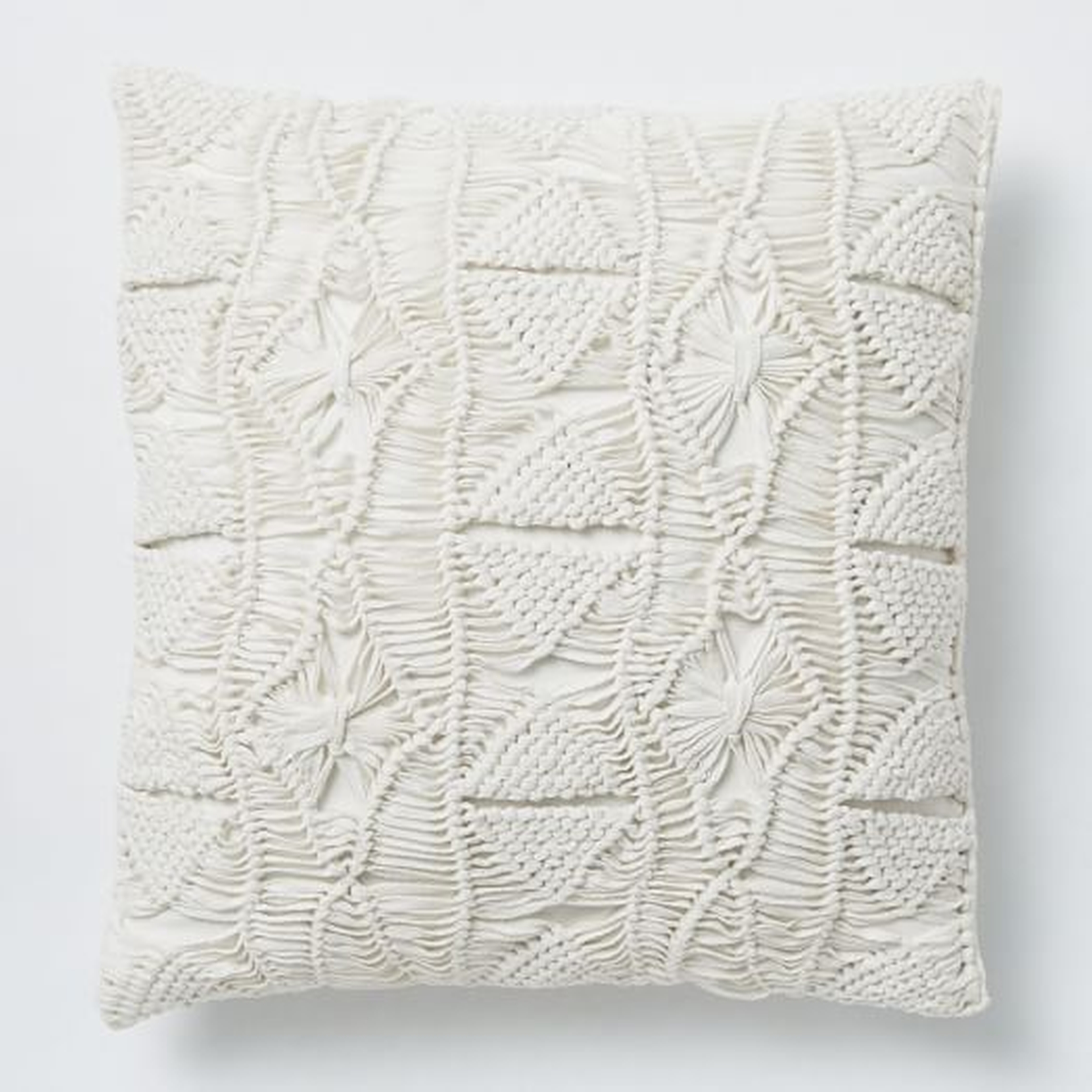Macrame Diamond Pillow Cover, 16"X16", Stone White - West Elm