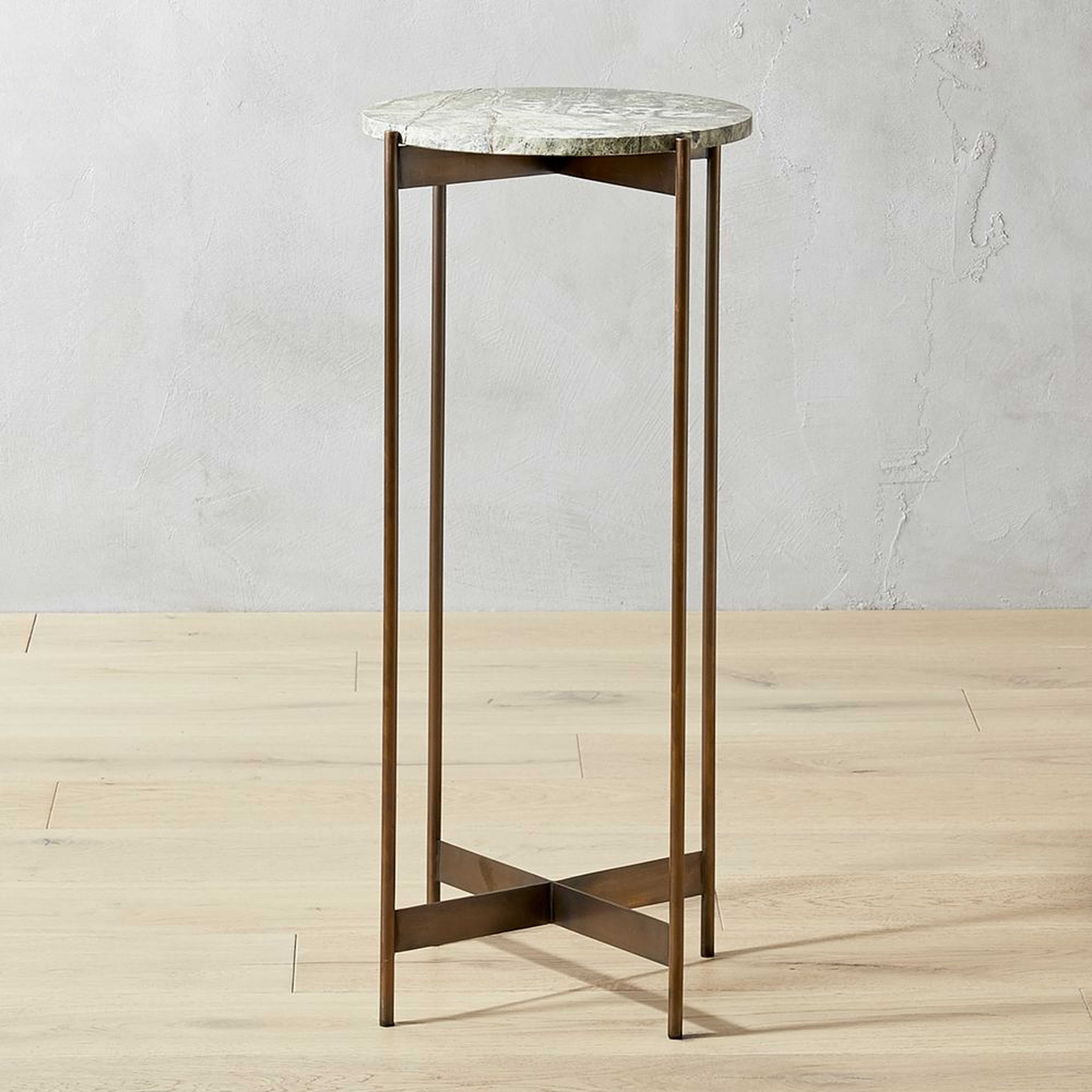 Tall Bronze and Marble Pedestal Table - CB2