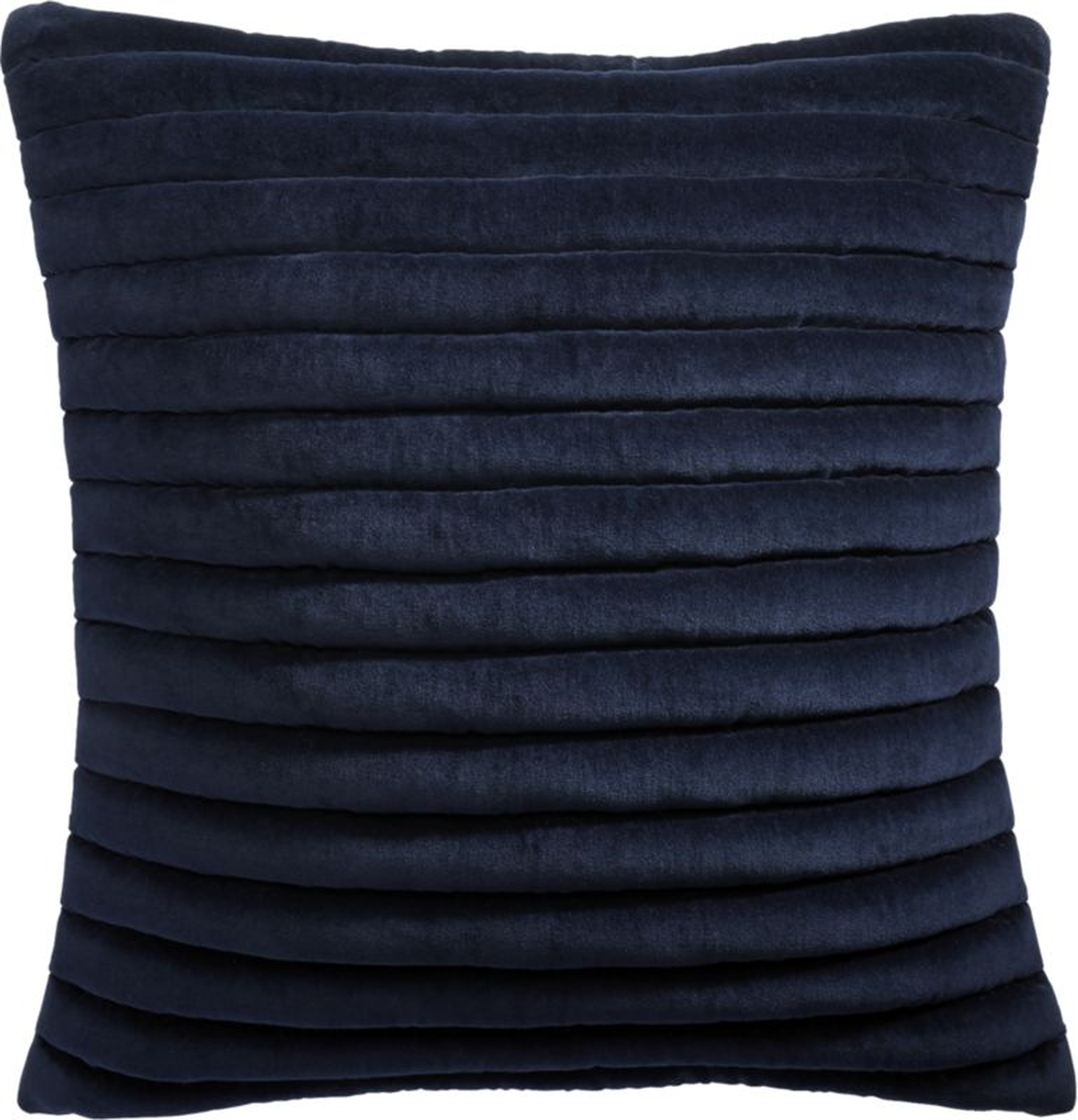 18" Channeled Navy Velvet Pillow with Down-Alternative Insert - CB2
