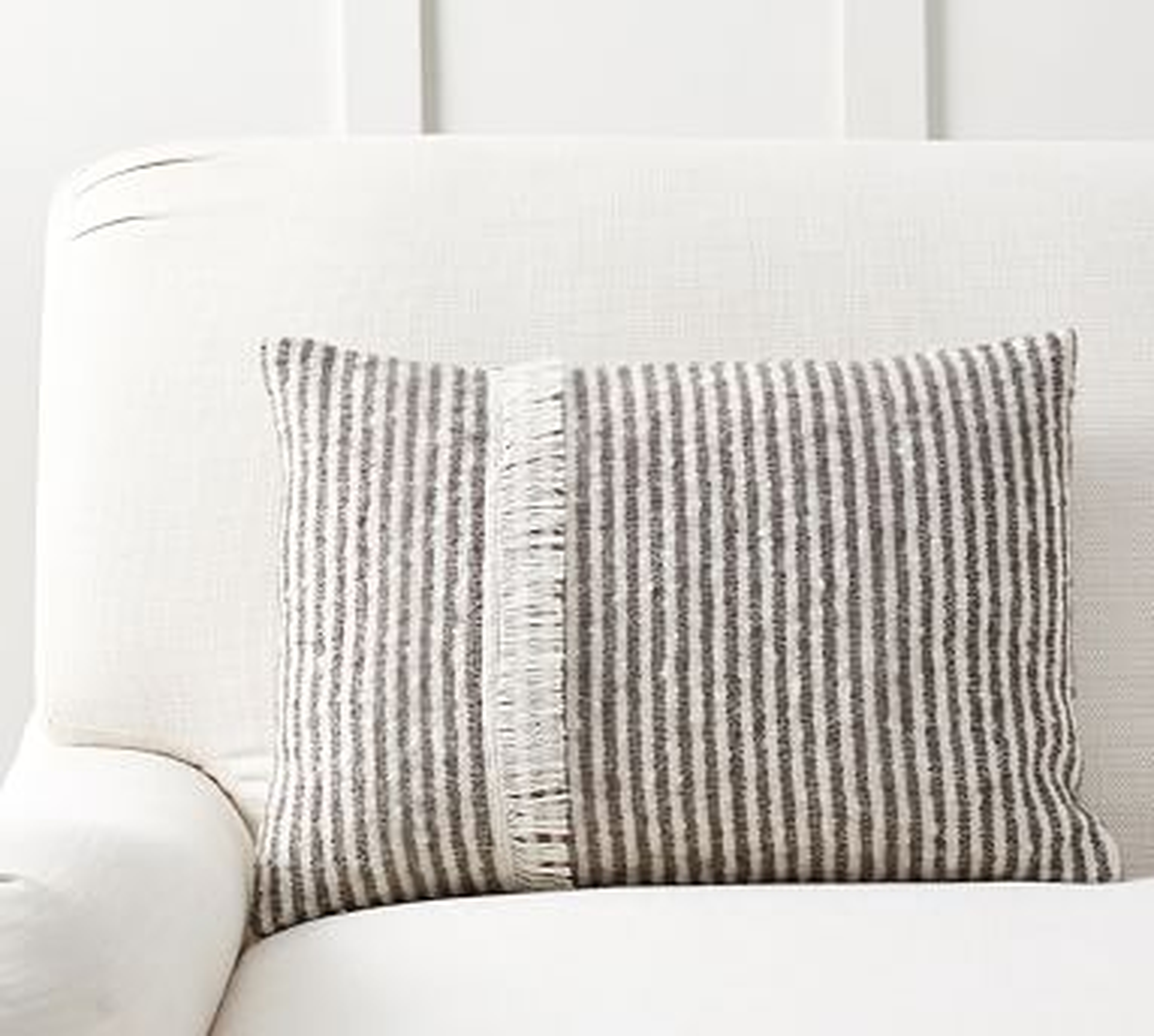 Cozy Ticking Stripe Lumbar Pillow Cover, 14 x 20", Charcoal - Pottery Barn