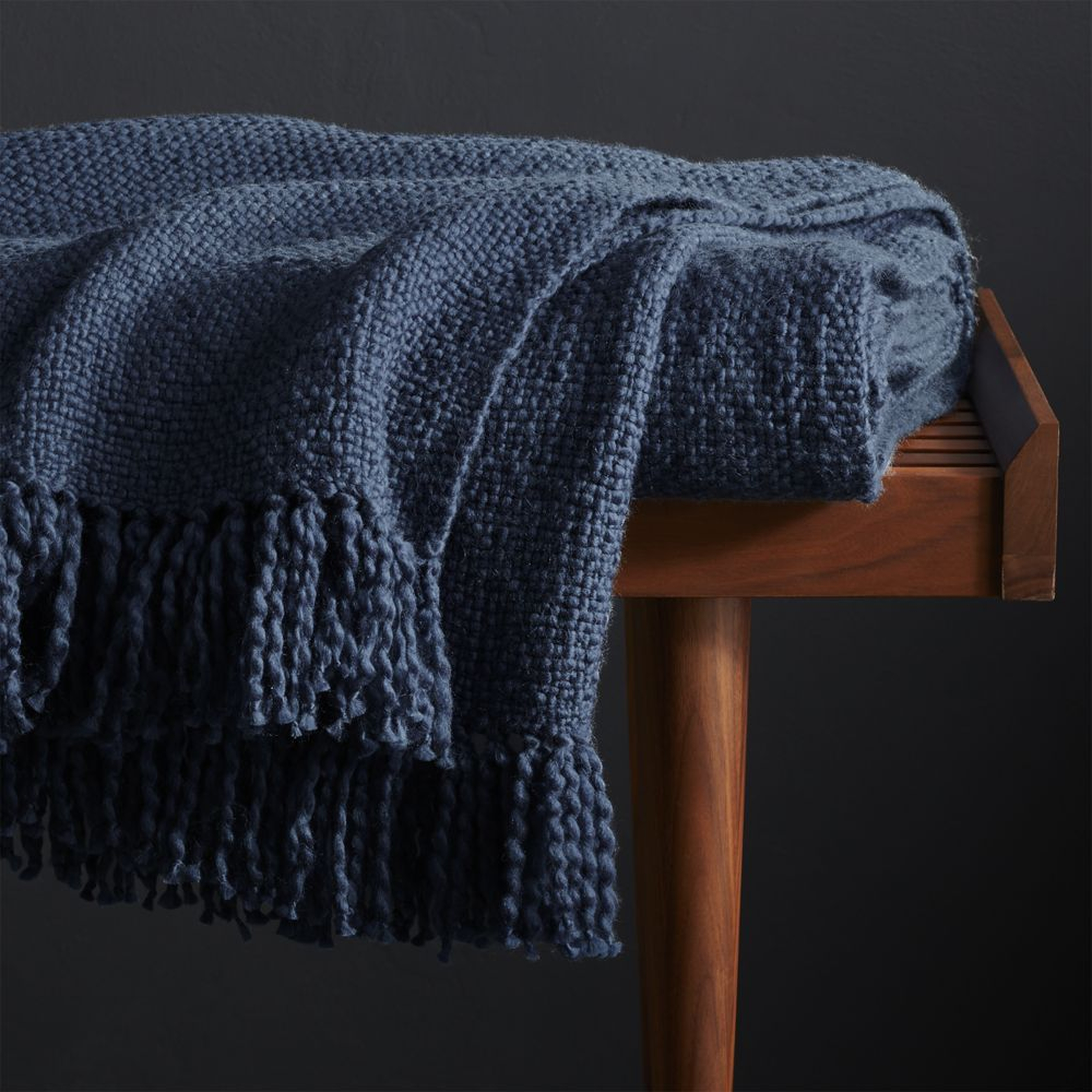 Styles Blue Fringe Throw Blanket - Crate and Barrel