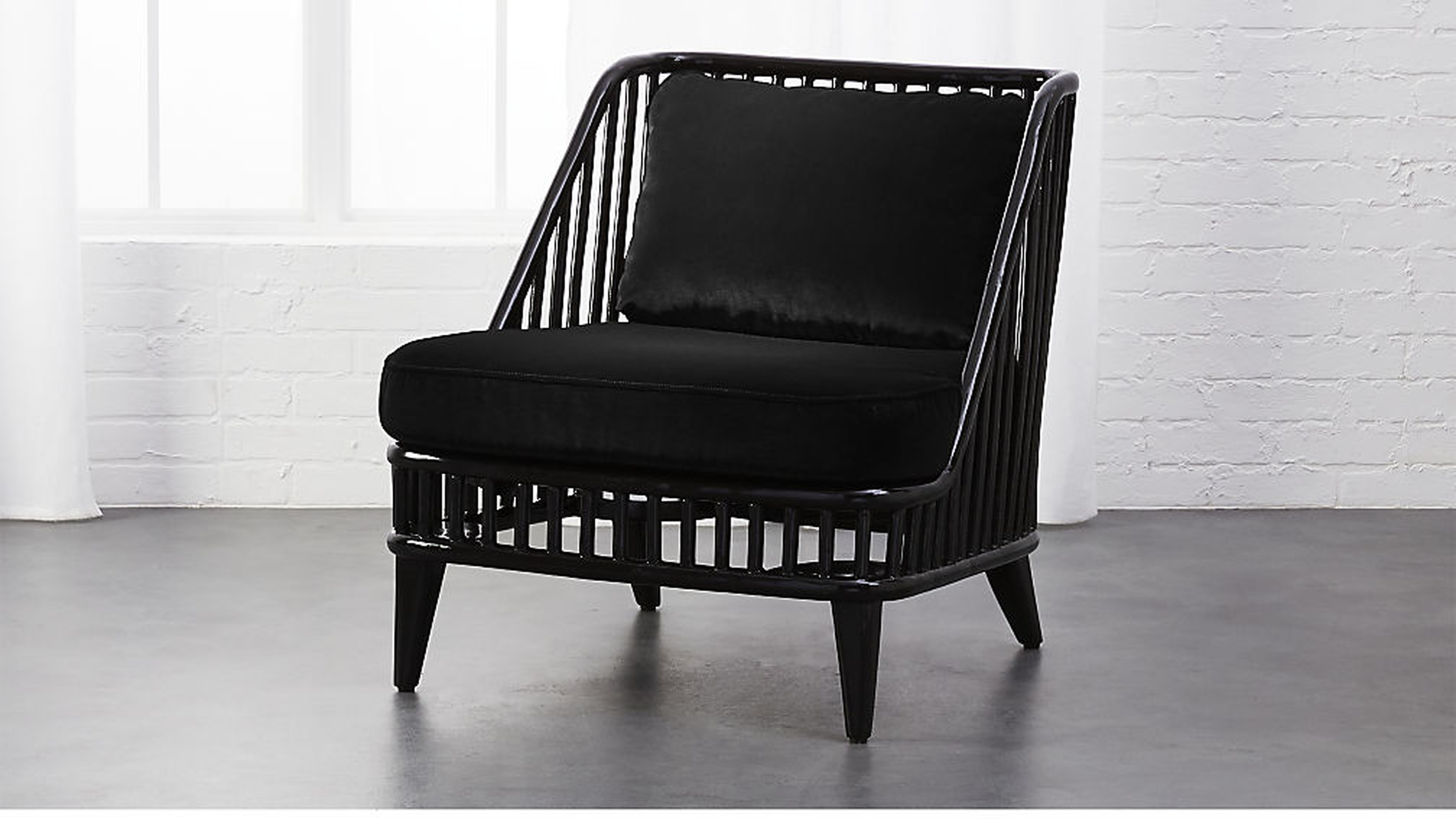 Kaya Black Rattan Chair with Velvet Cushions - CB2