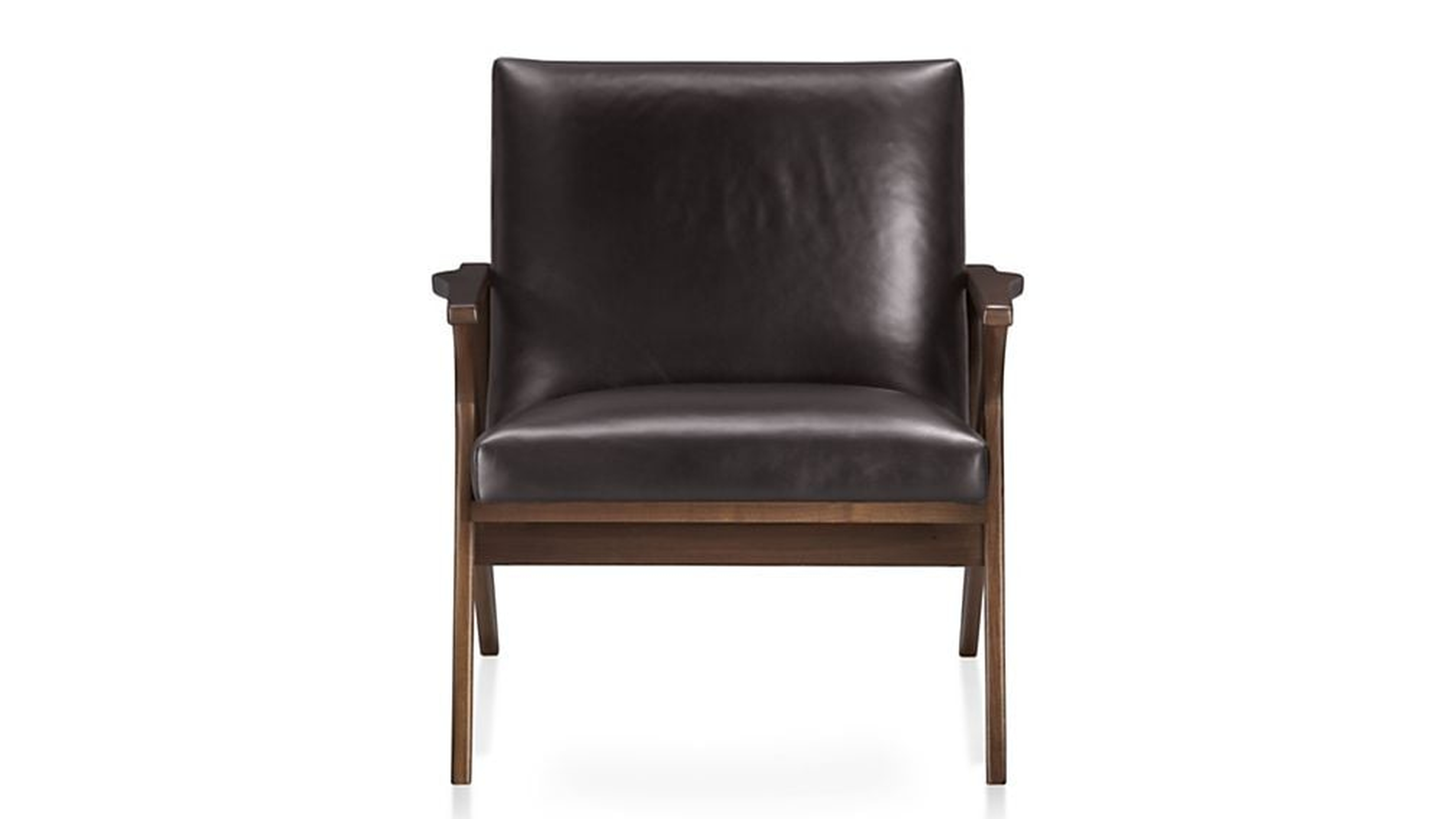 Cavett Leather Walnut Wood Frame Accent Chair - Crate and Barrel