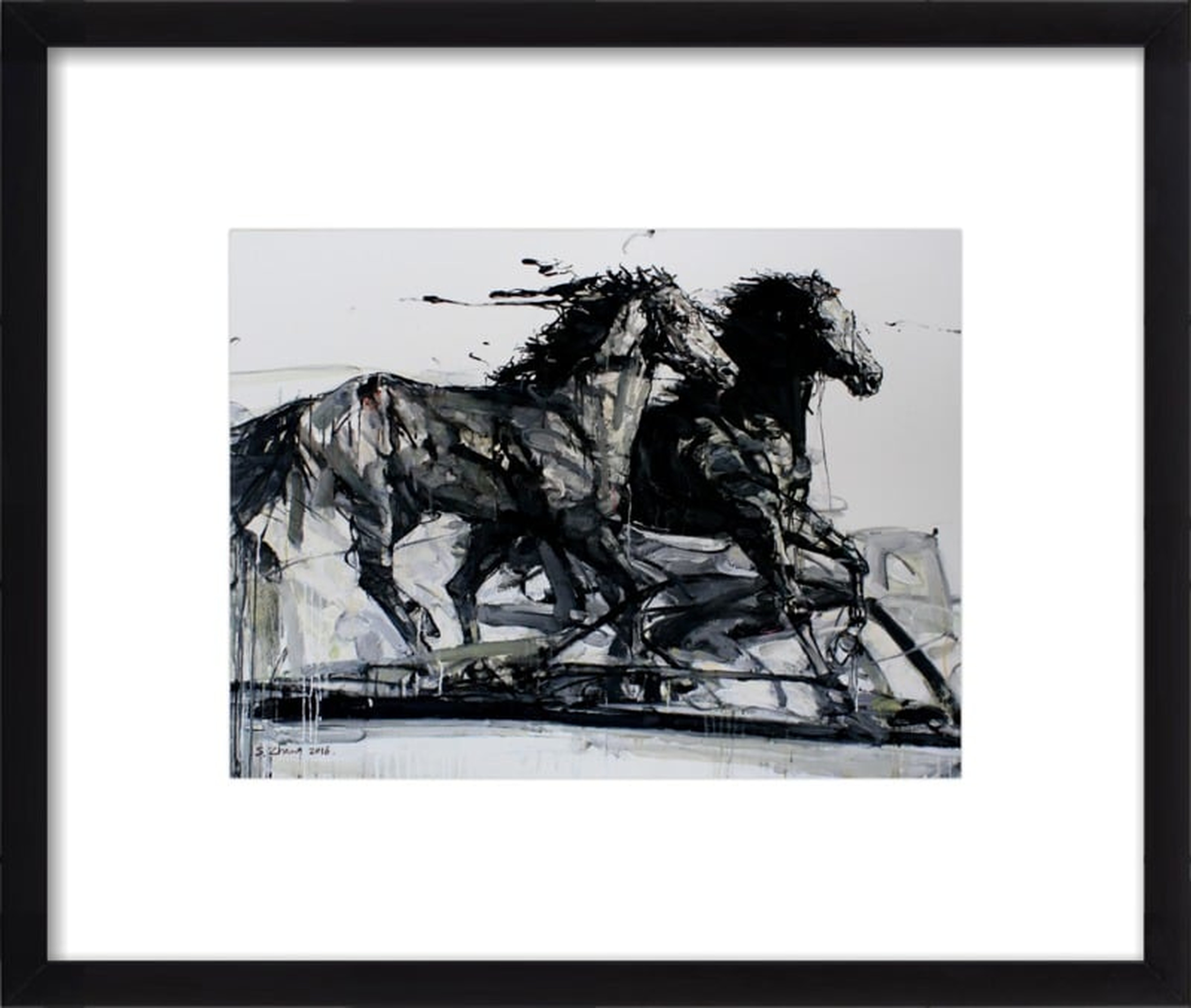 Black Stallions - 23x19" - Black Wood Frame with Matte - Artfully Walls