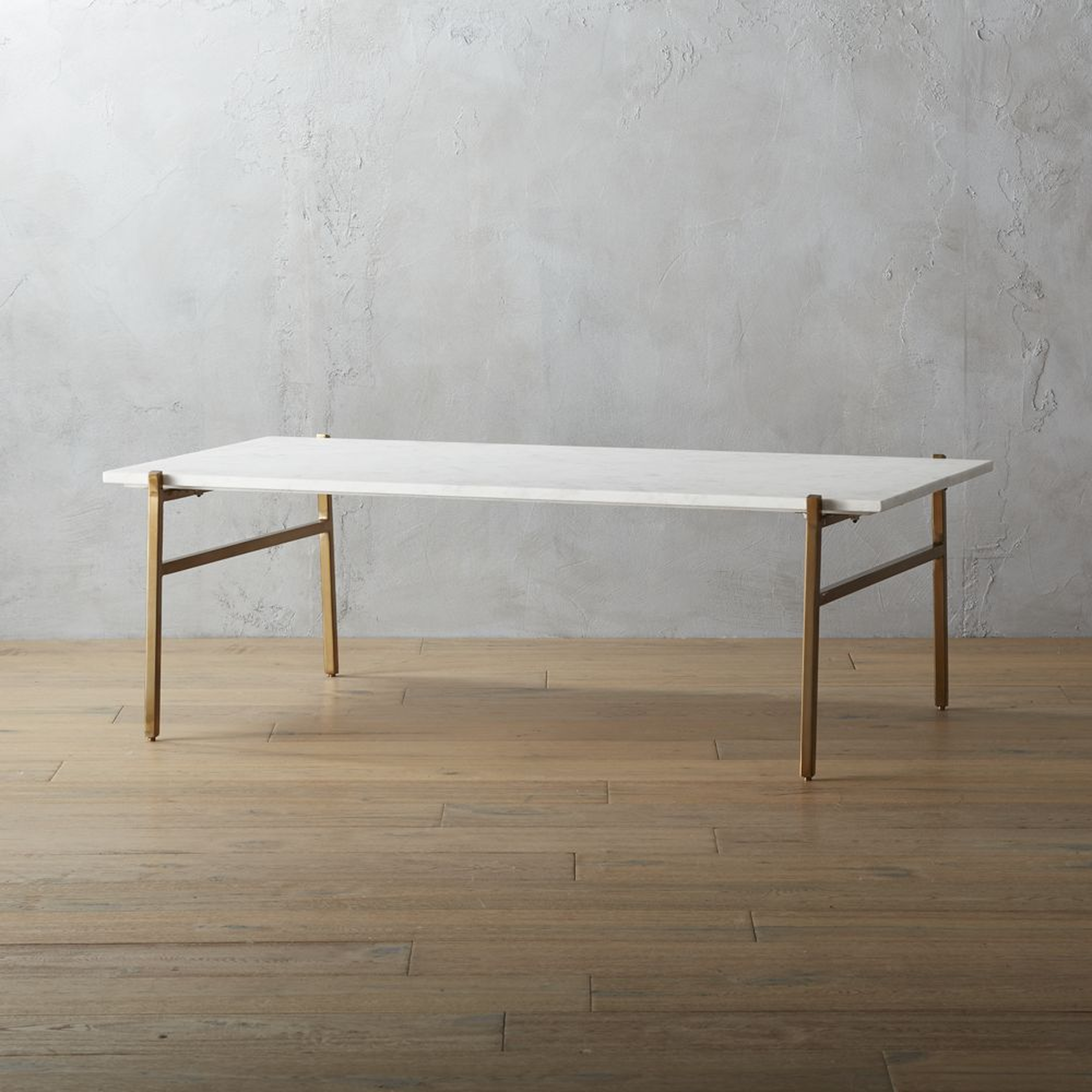slab large marble coffee table with brass base - CB2