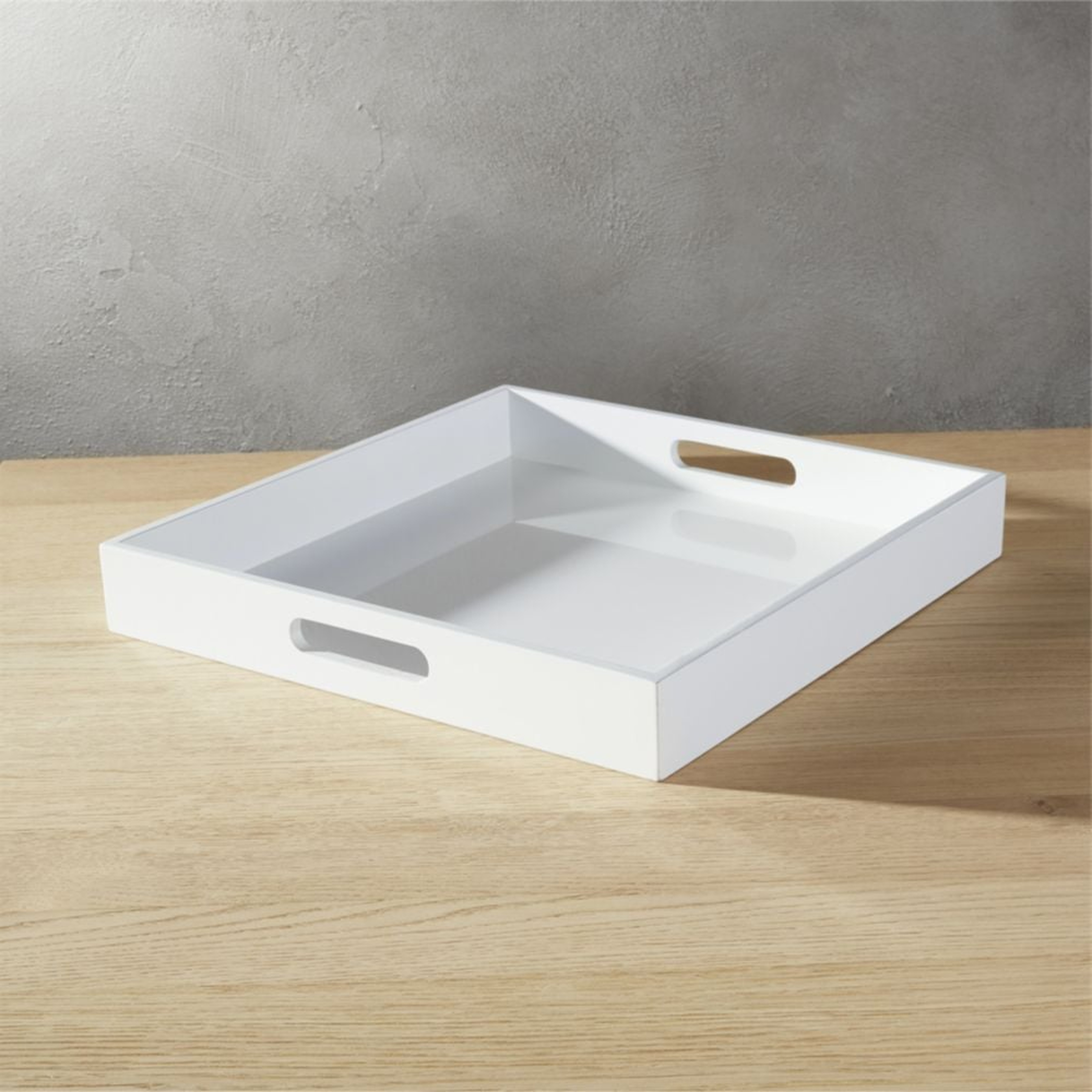 high-gloss square white tray - CB2