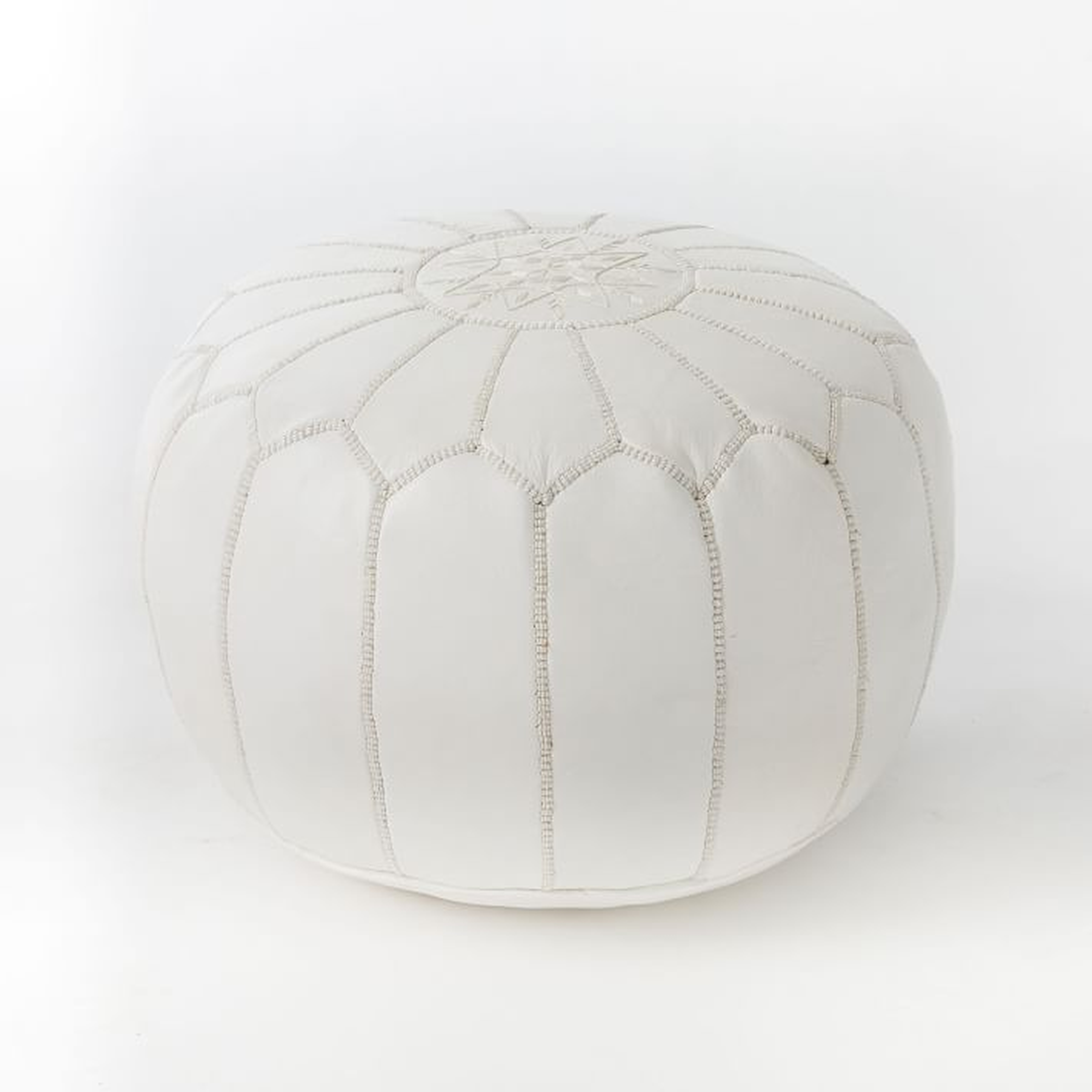 Leather Moroccan Pouf, White - West Elm