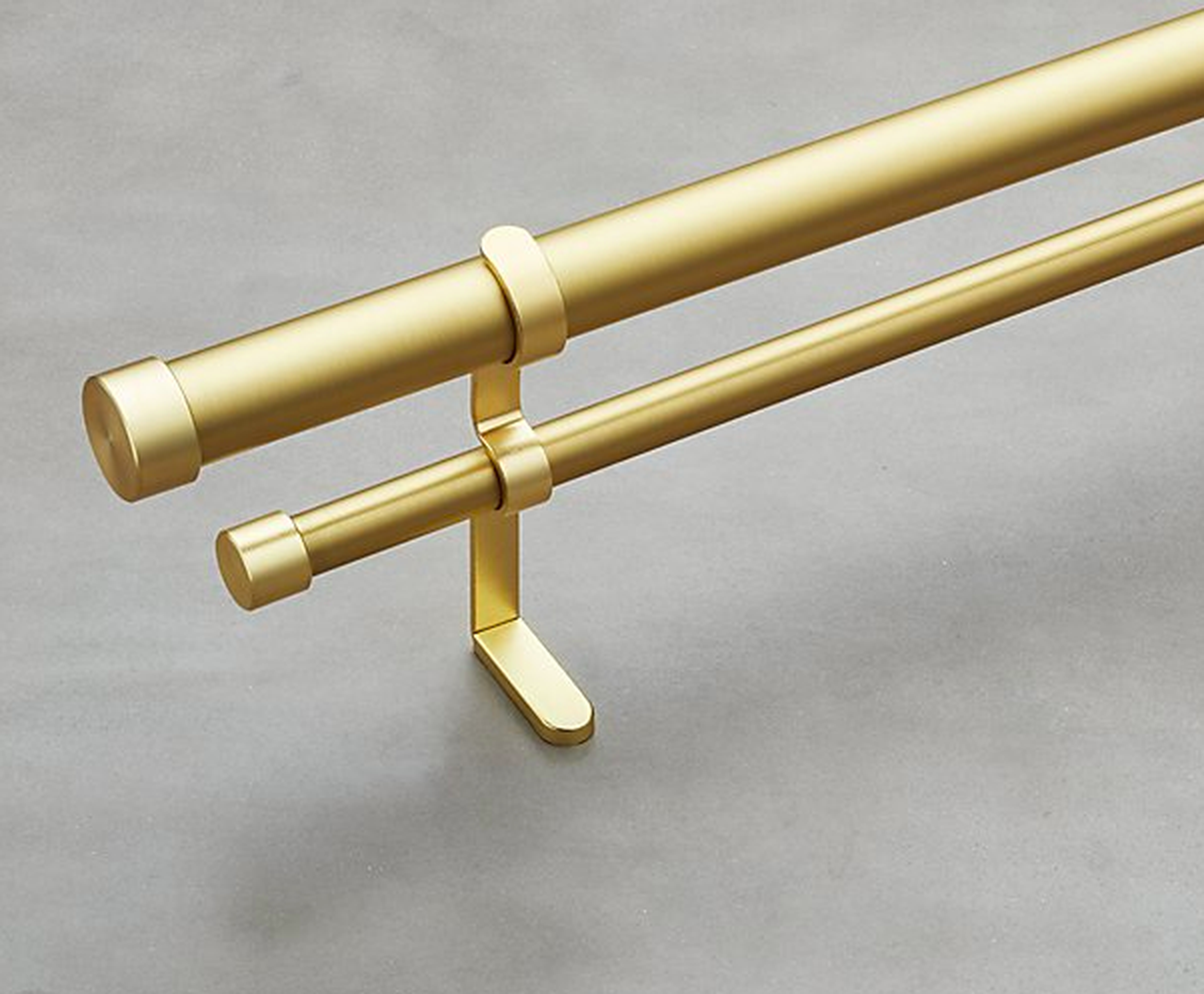 brushed brass double rod curtain rod set 88"-120" - CB2