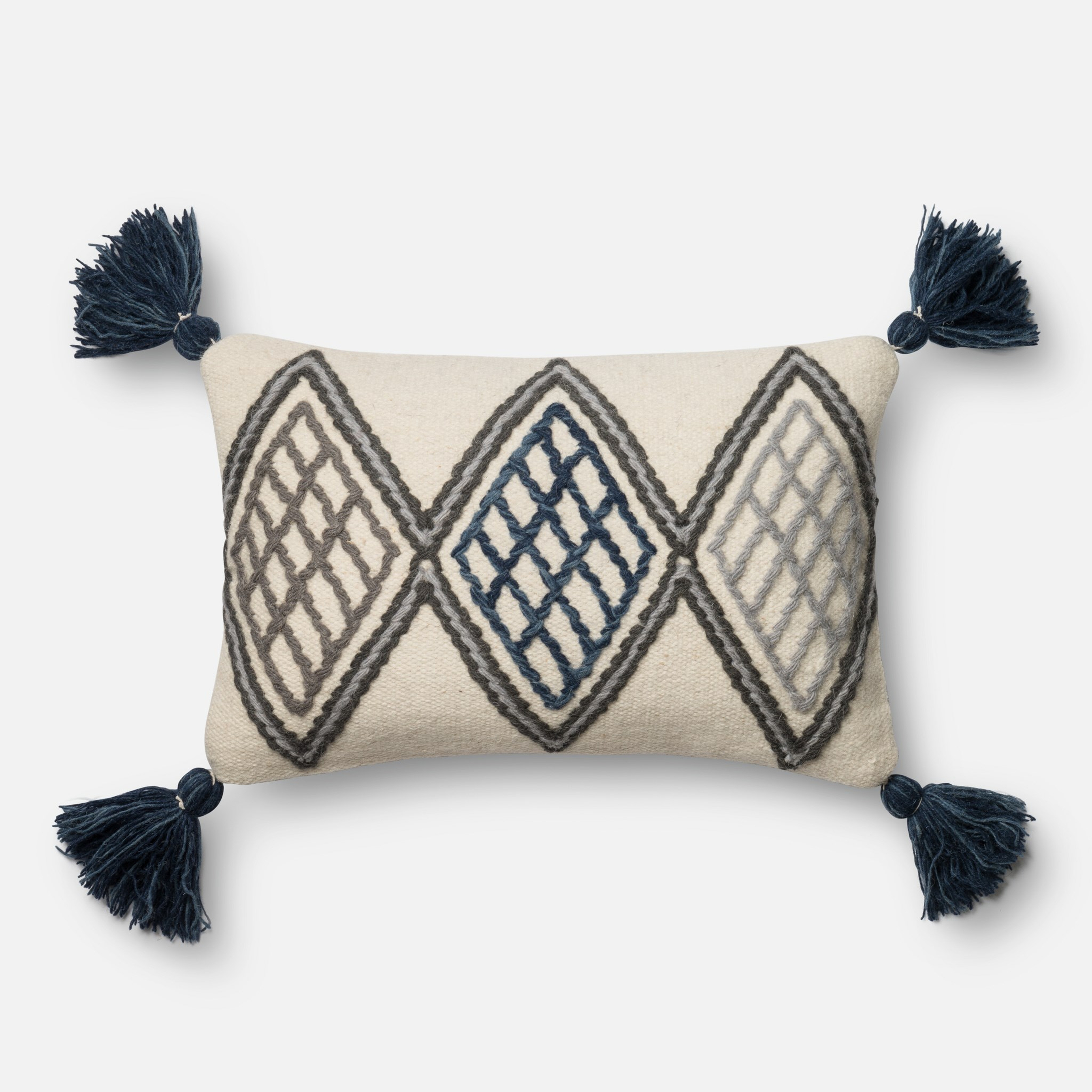 Criss-Cross Diamond Pillow, Blue & Ivory, 21" x 13" - Magnolia Home by Joana Gaines Crafted by Loloi Rugs