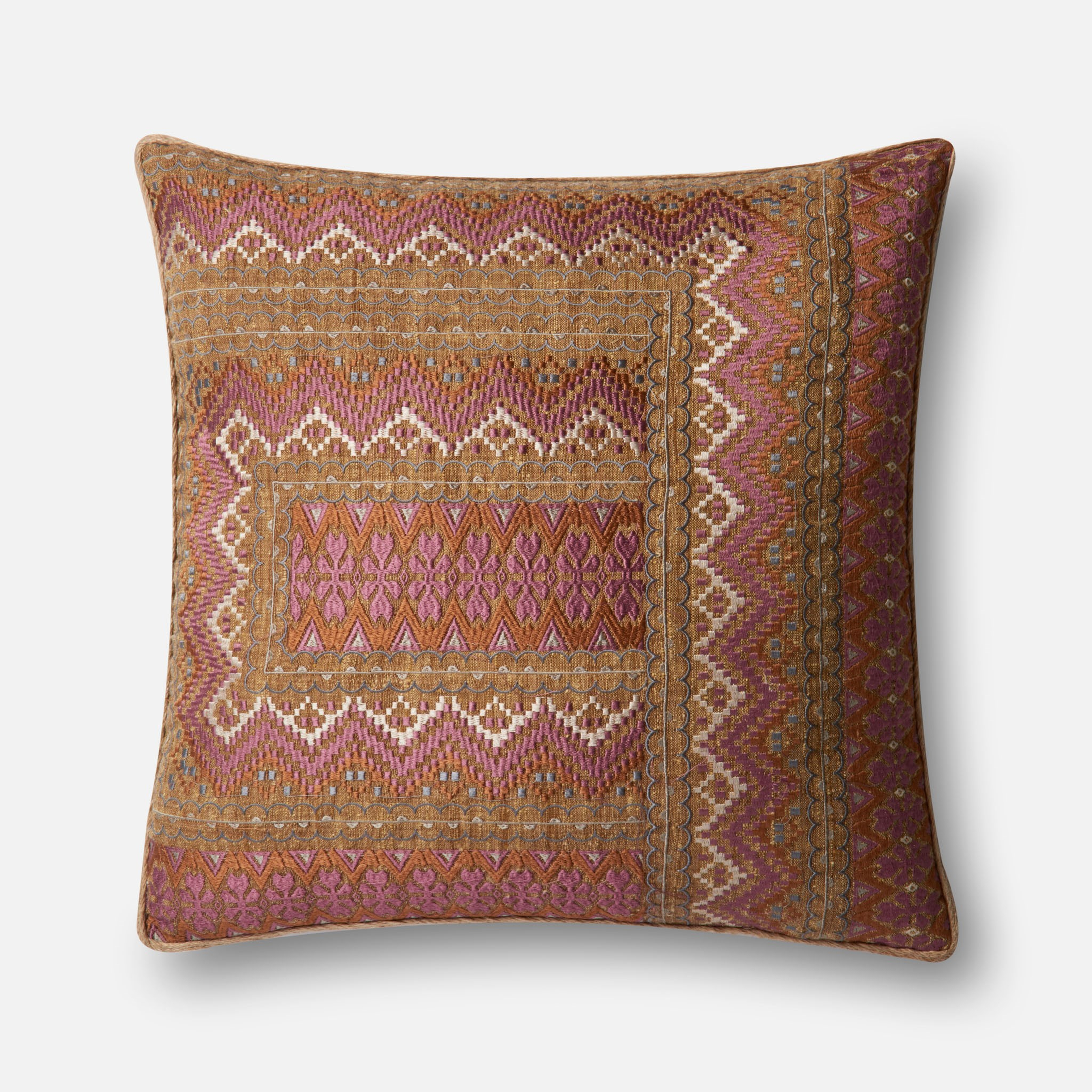 DSET Pillow PINK / RUST 22" X 22" Cover w/Down - Loloi Rugs