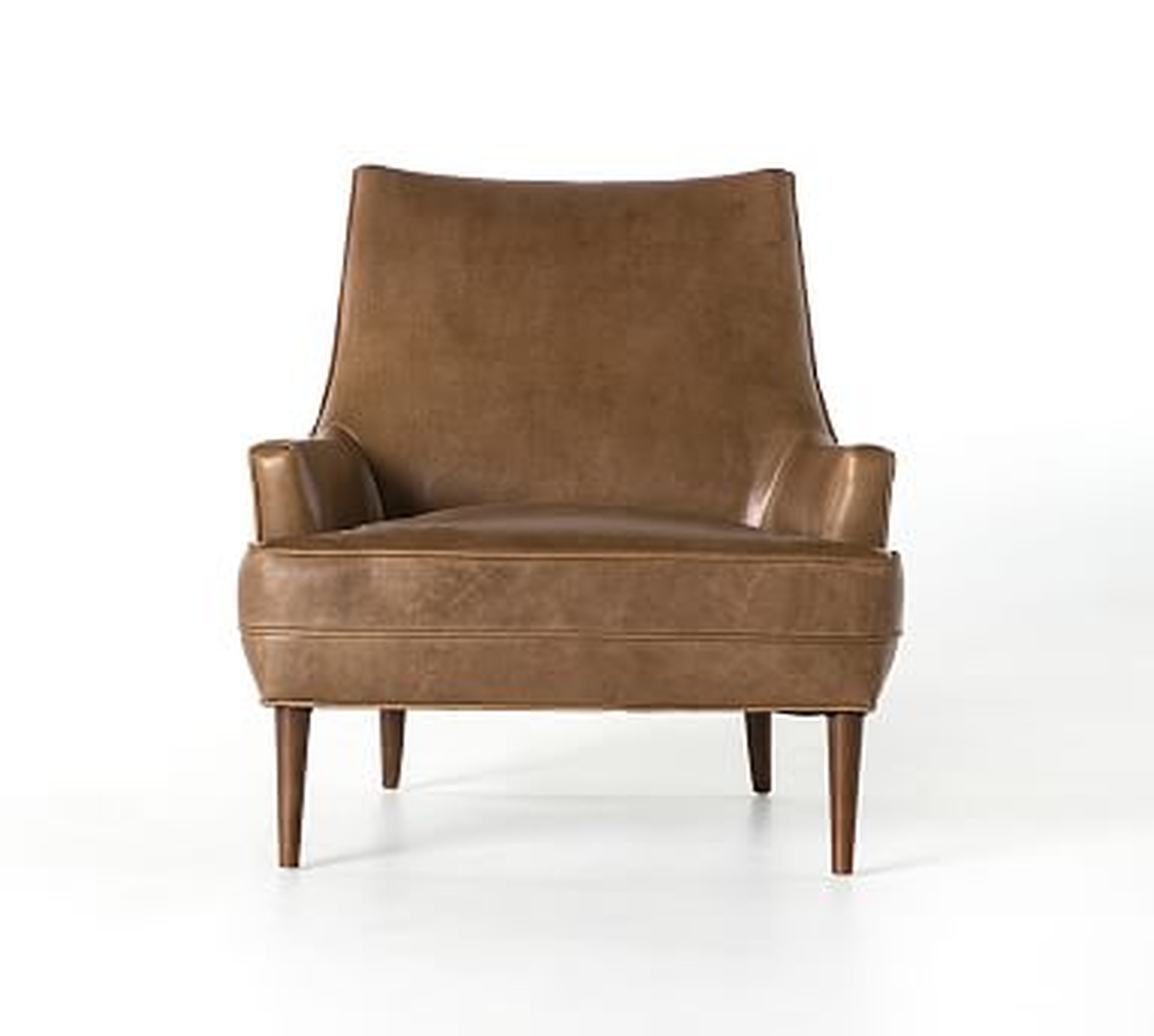 Reyes Leather Armchair, Polyester Wrapped Cushions, Burnished Saddle - Pottery Barn