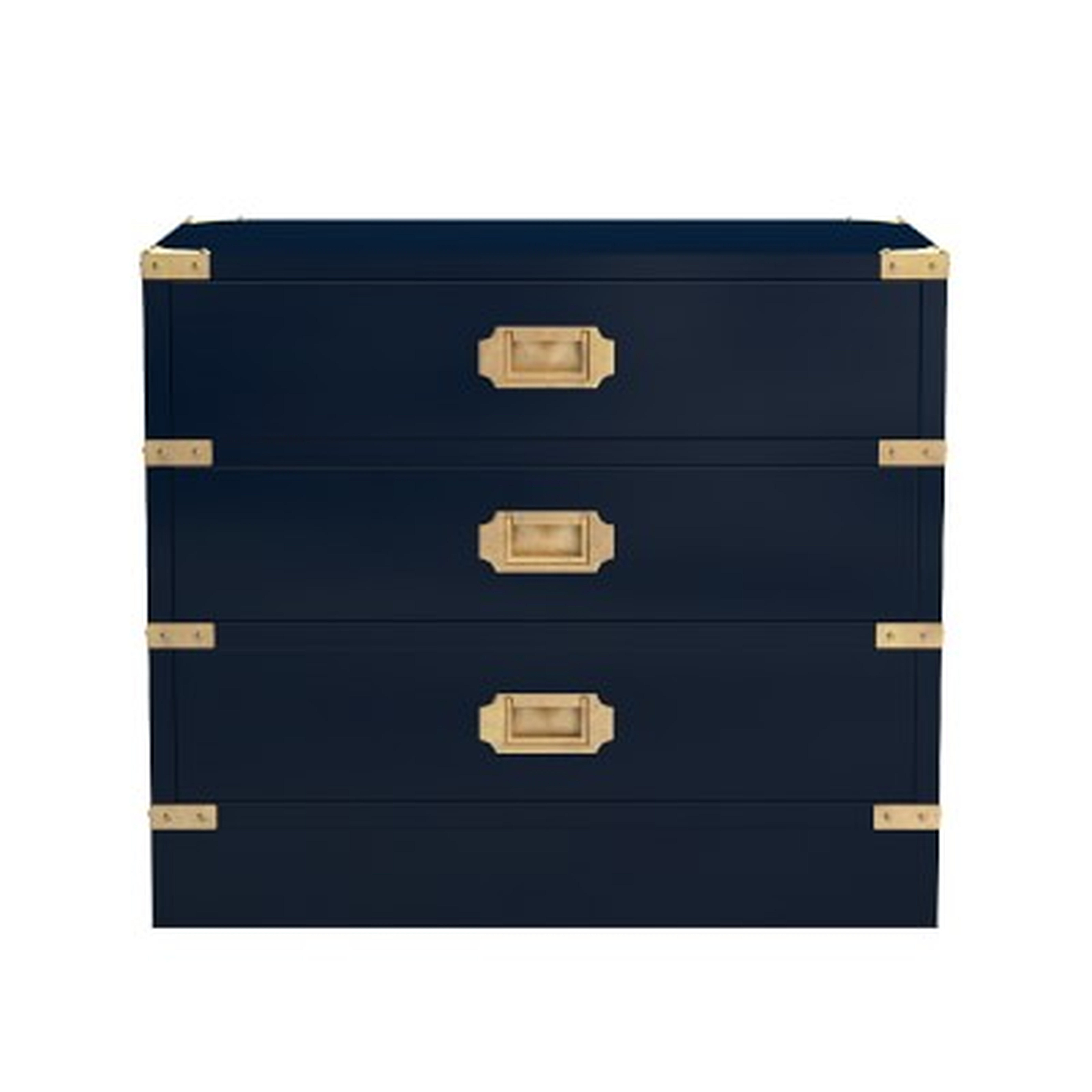 Campaign 3 Drawer Nightstand, Navy Lacquer, Antique Brass - Williams Sonoma