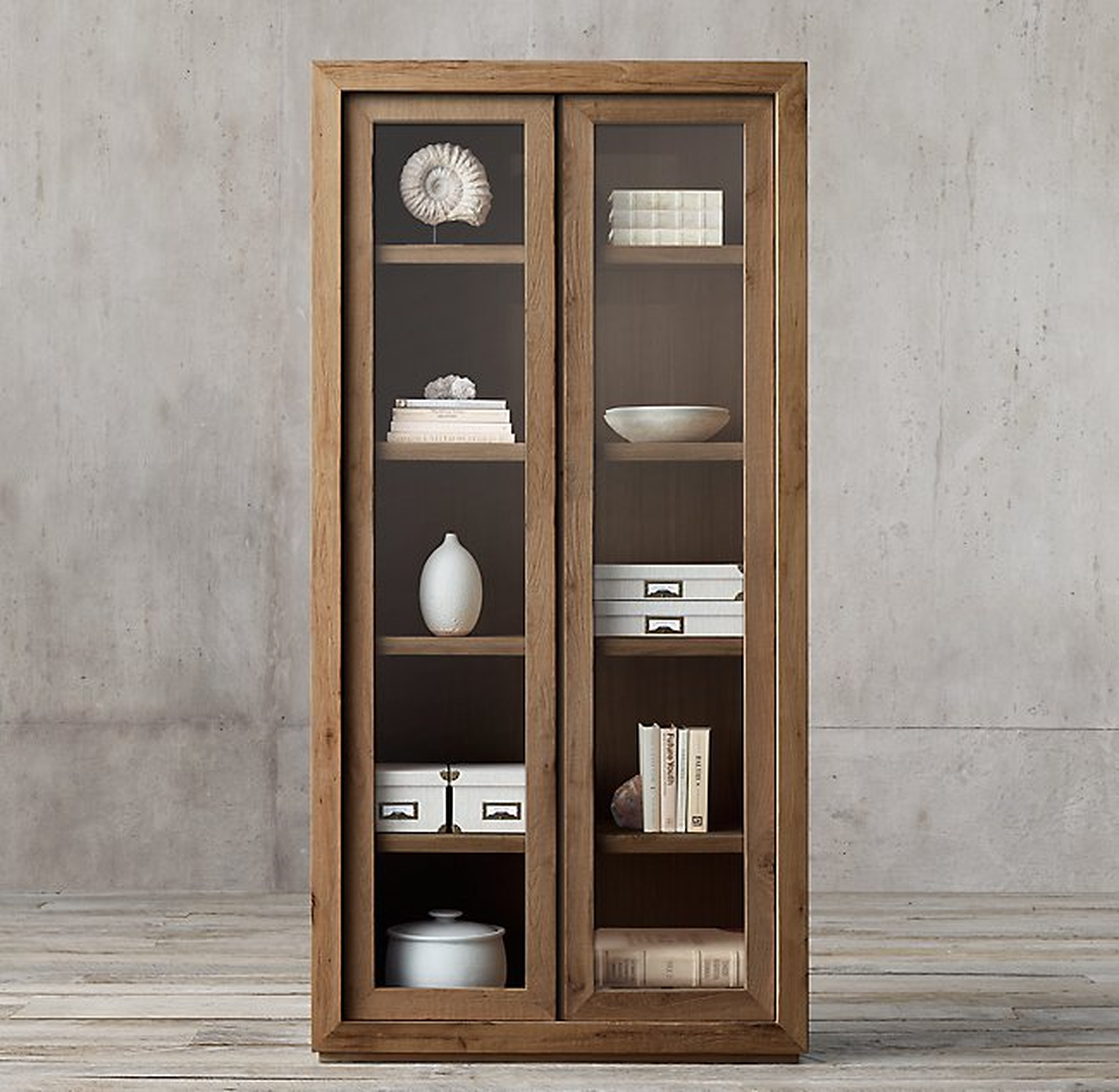 RECLAIMED RUSSIAN OAK GLASS DOUBLE-DOOR CABINET - RH