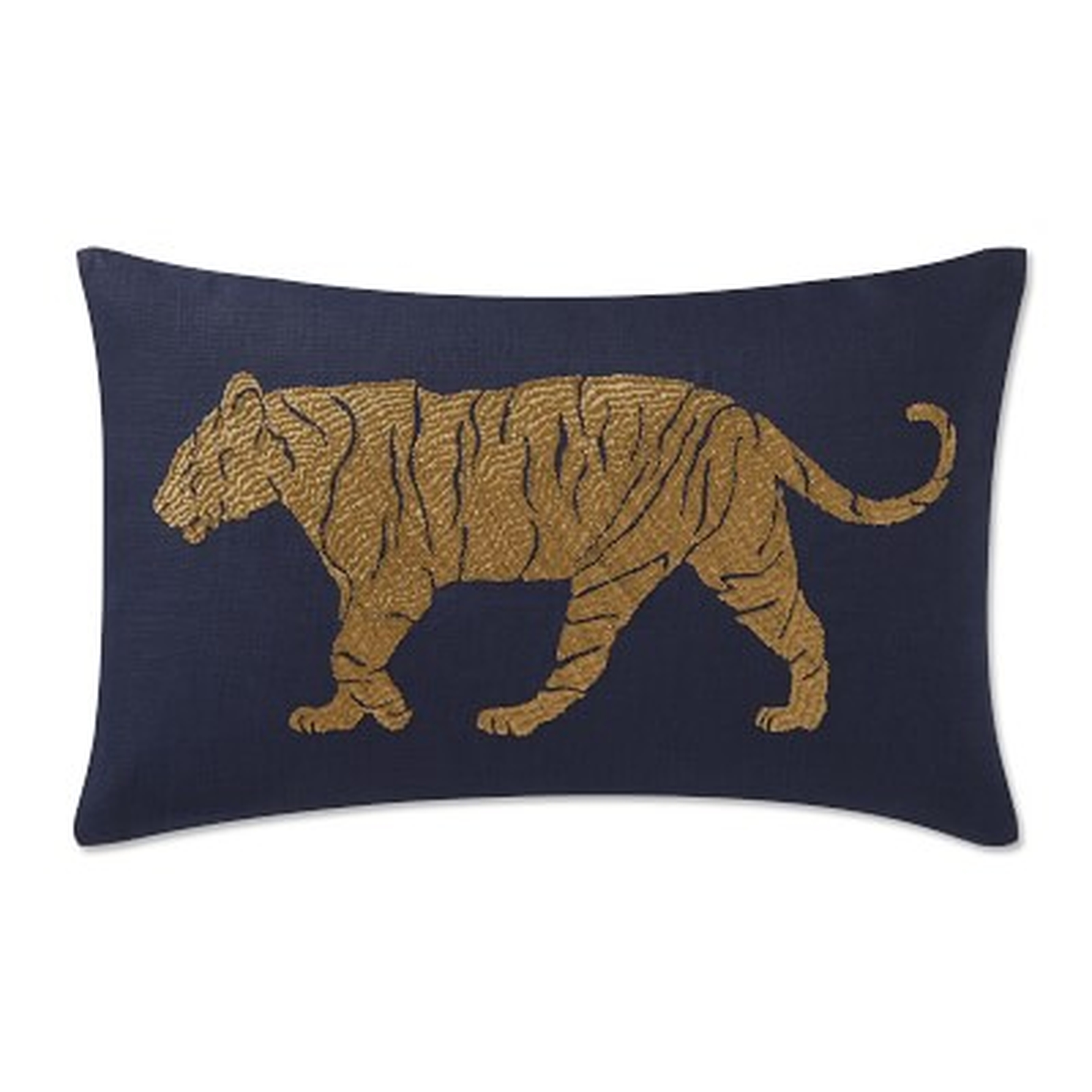 Tiger Zardozi Lumbar Pillow, 14" X 22", Navy - Williams Sonoma