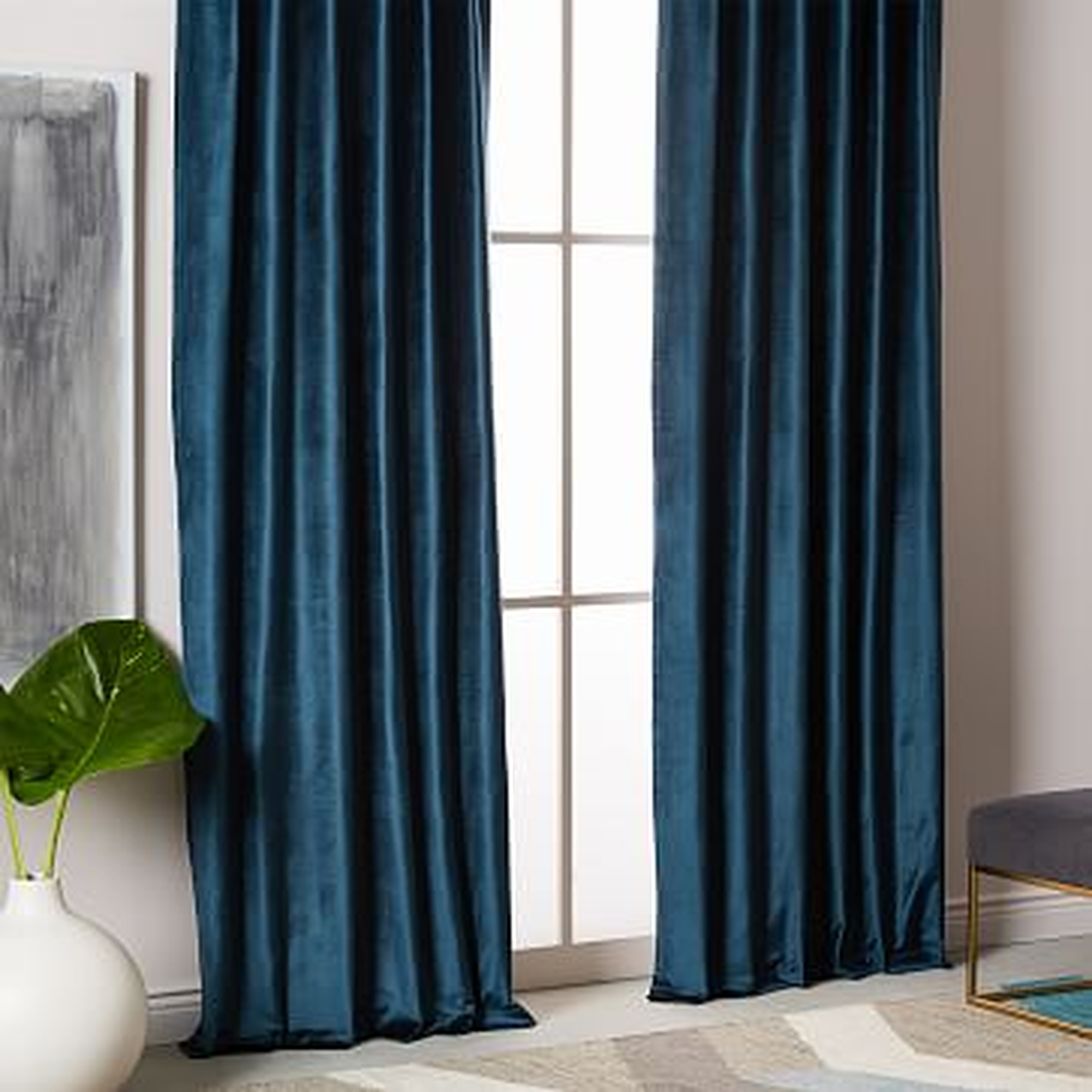 Luster Velvet Curtain, Regal Blue, 48"X108" - West Elm