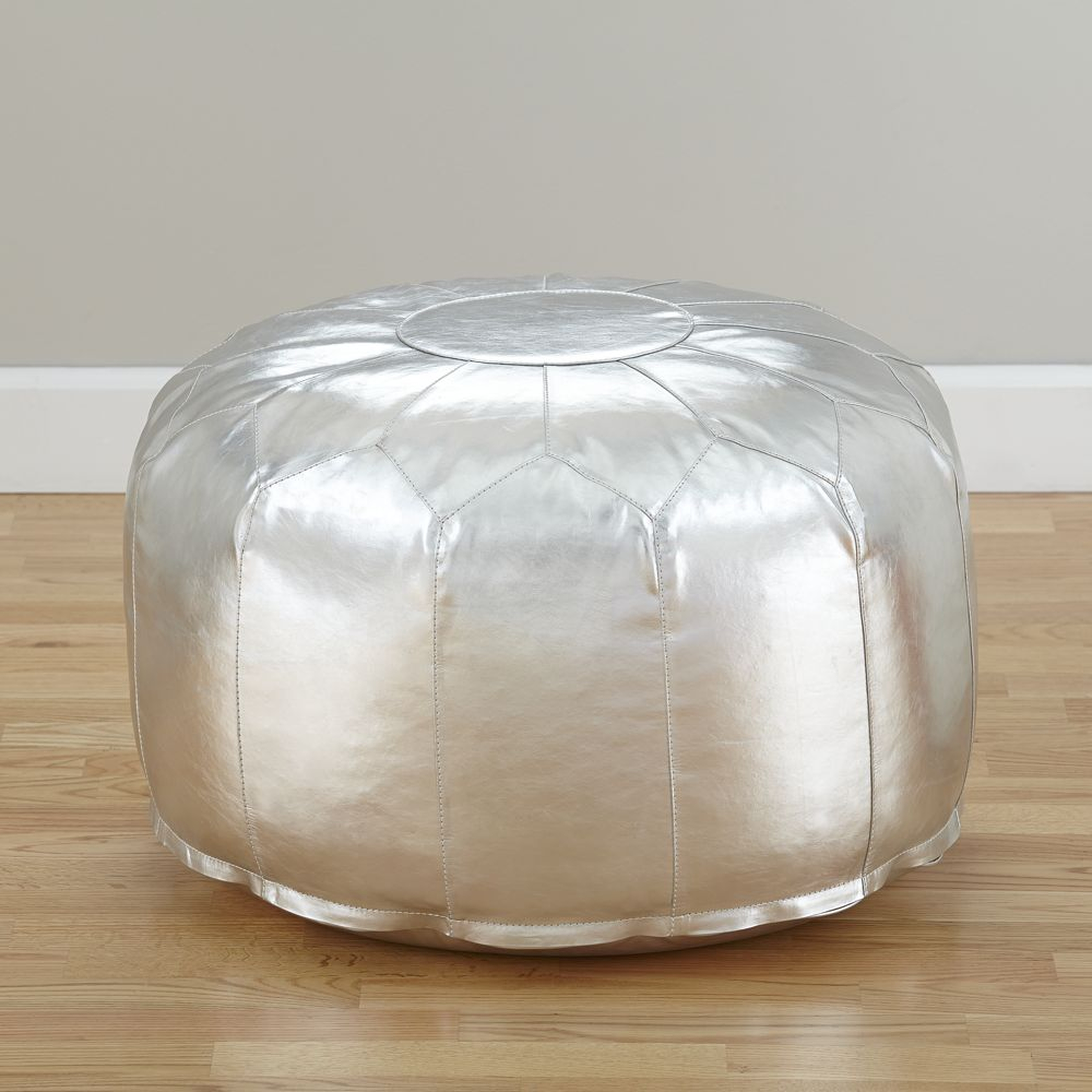 Faux Leather Silver Pouf - Crate and Barrel