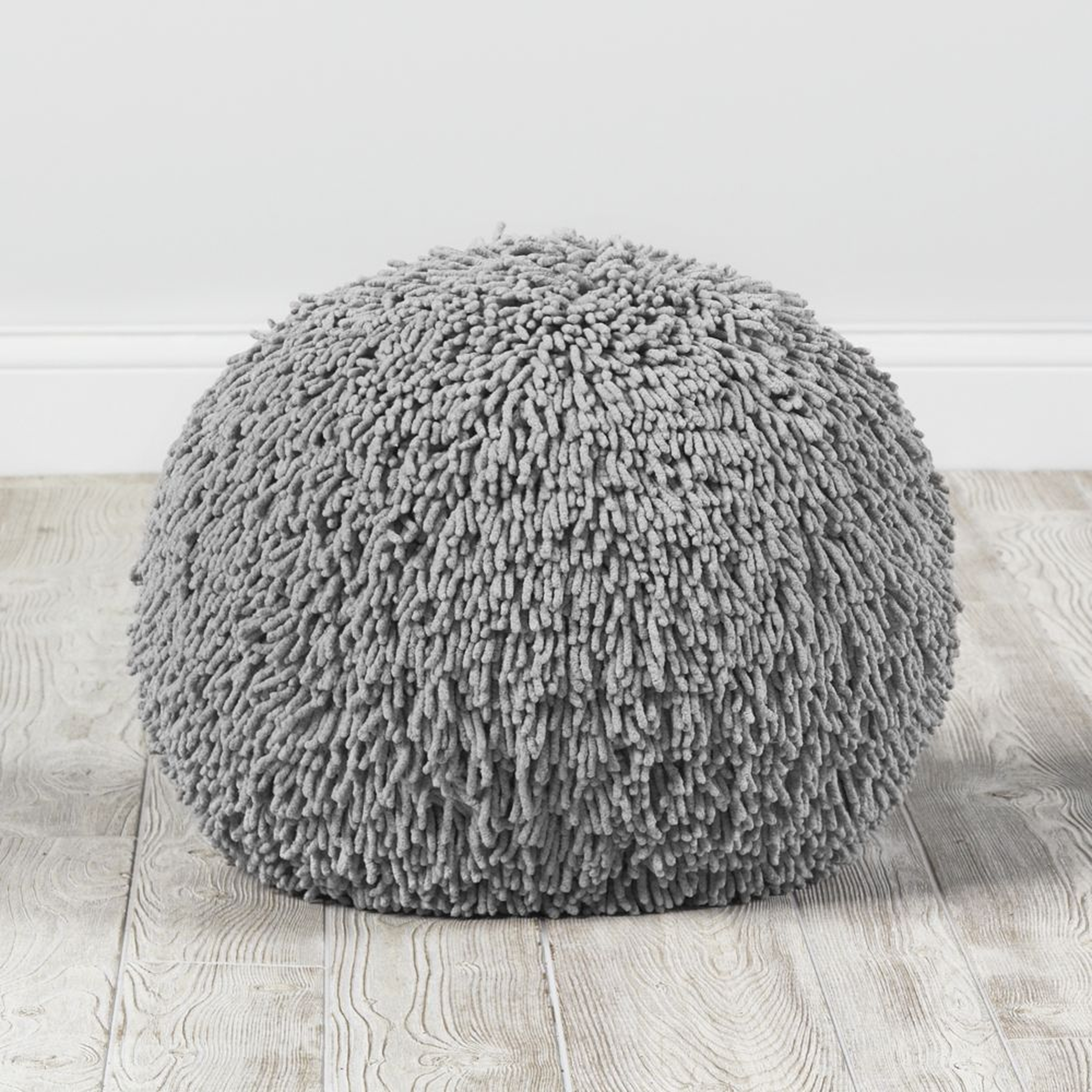 Grey Shaggy Pouf - Crate and Barrel