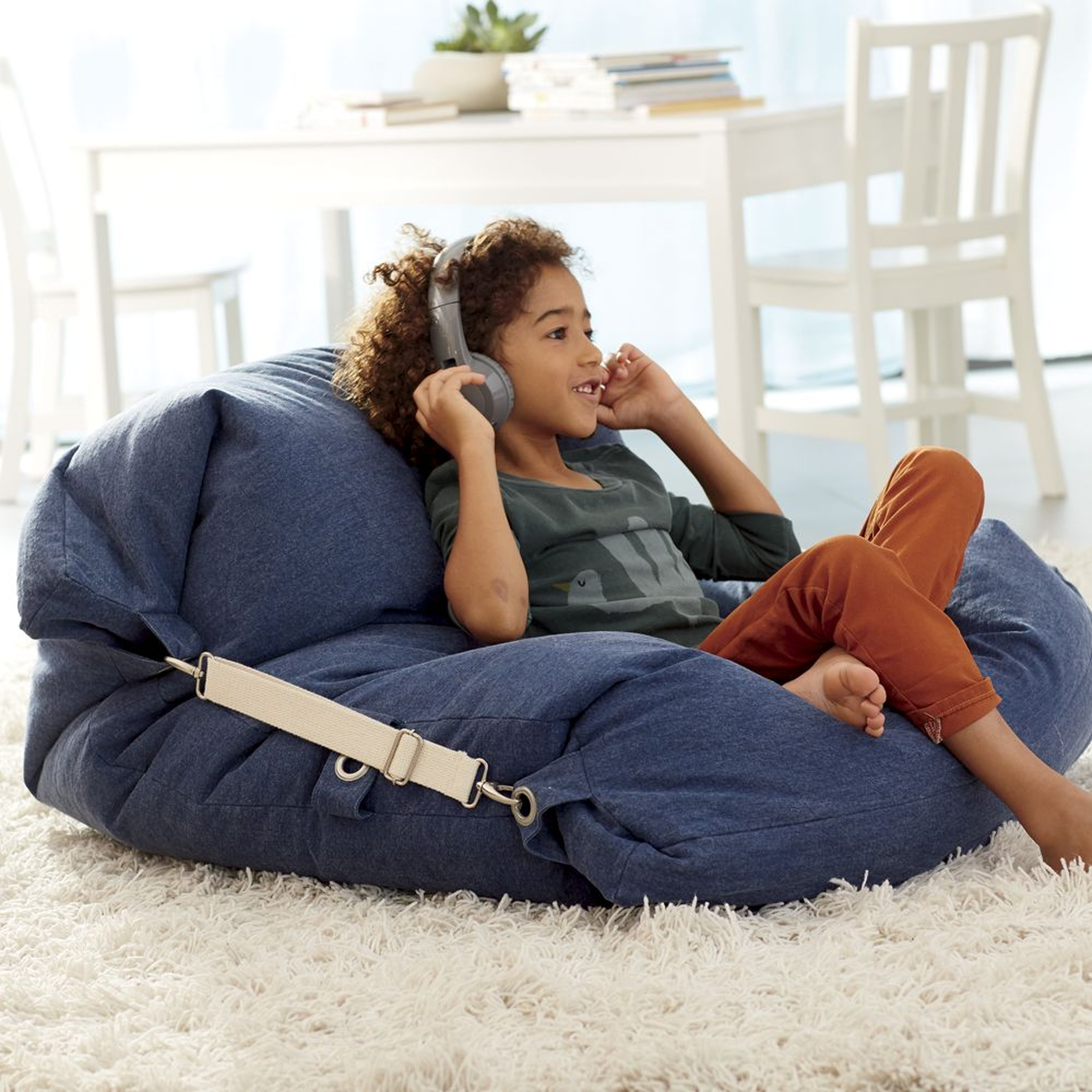 Adjustable Blue Bean Bag Chair - Crate and Barrel