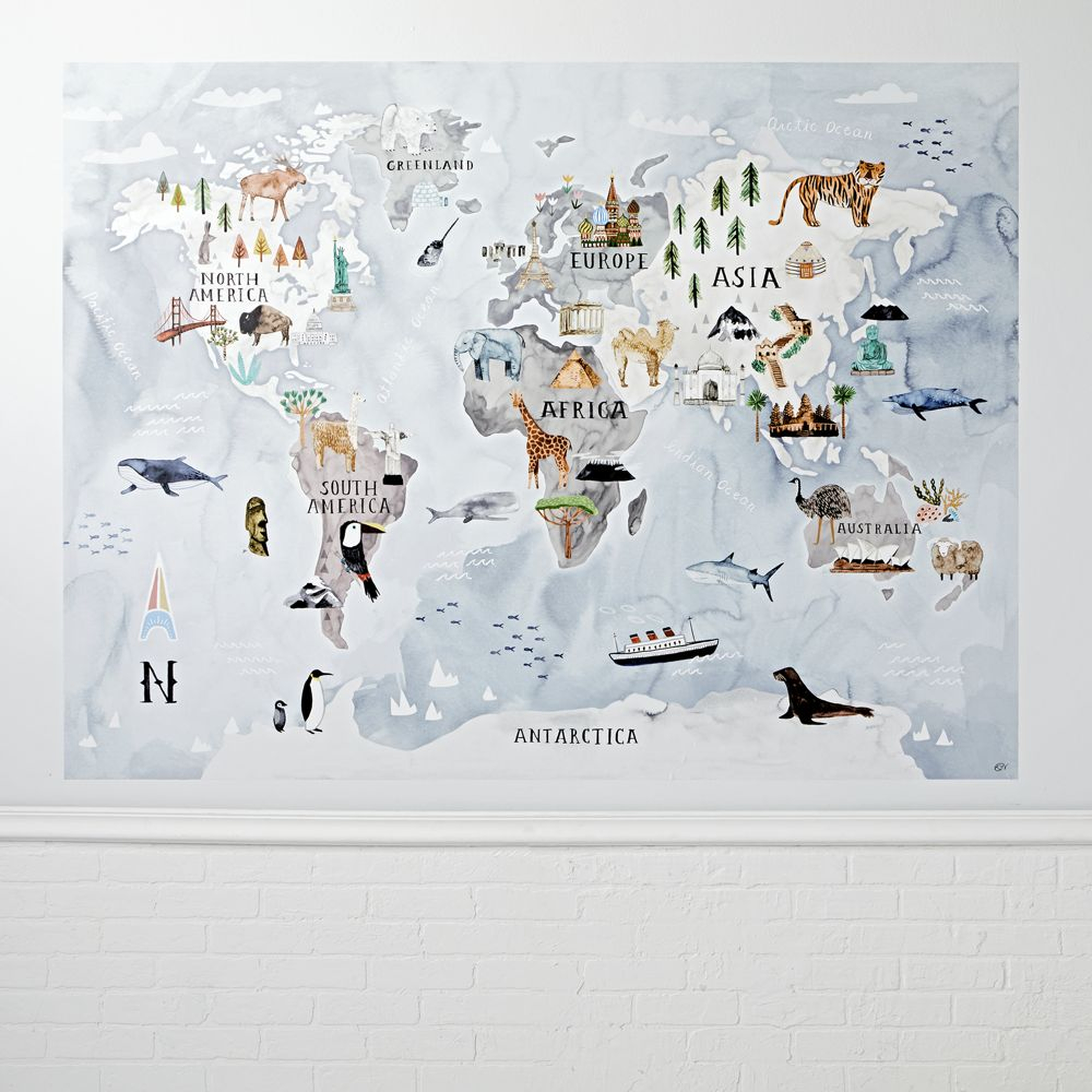Watercolor World Map Mural Decal - Crate and Barrel
