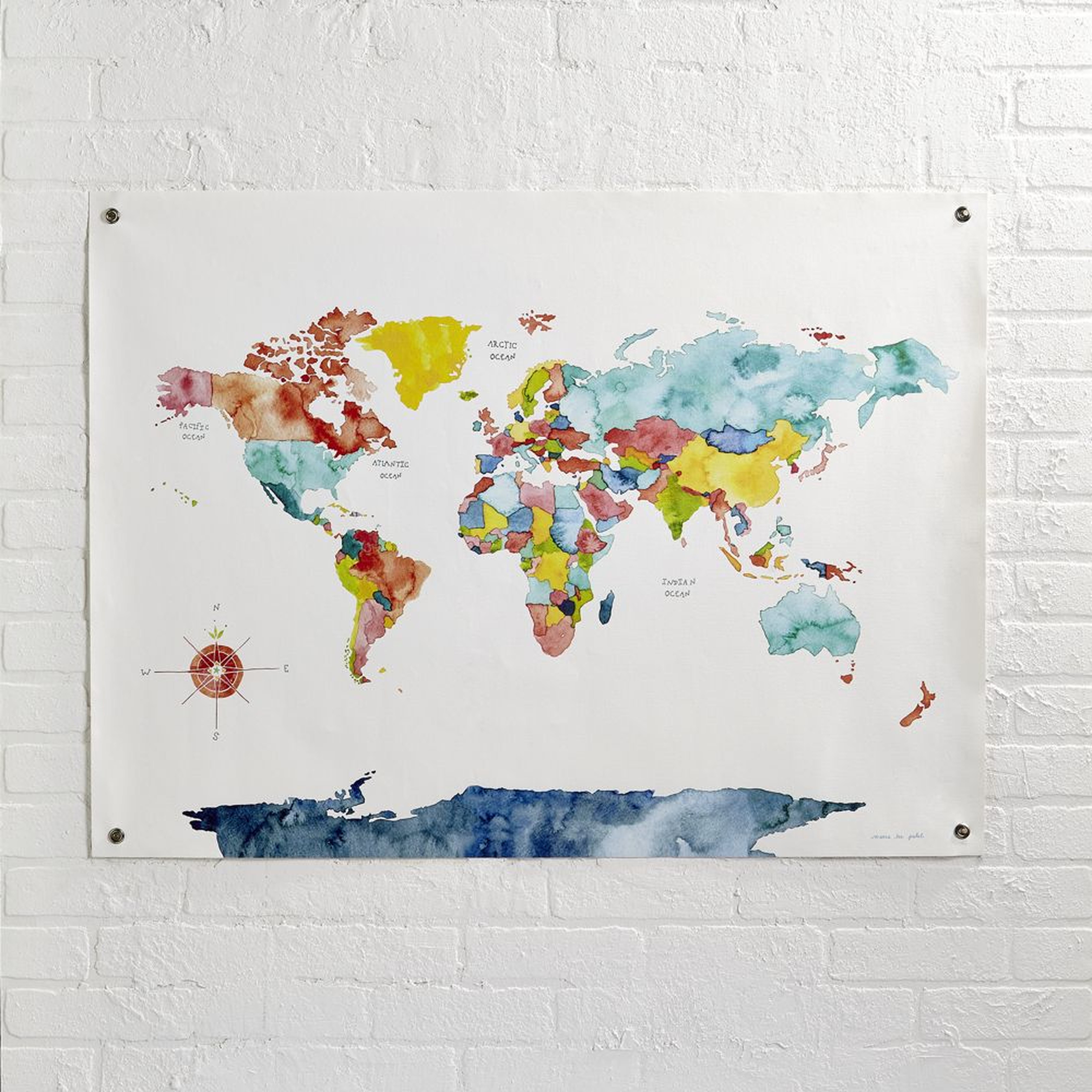 Watercolor World Map Banner - Crate and Barrel