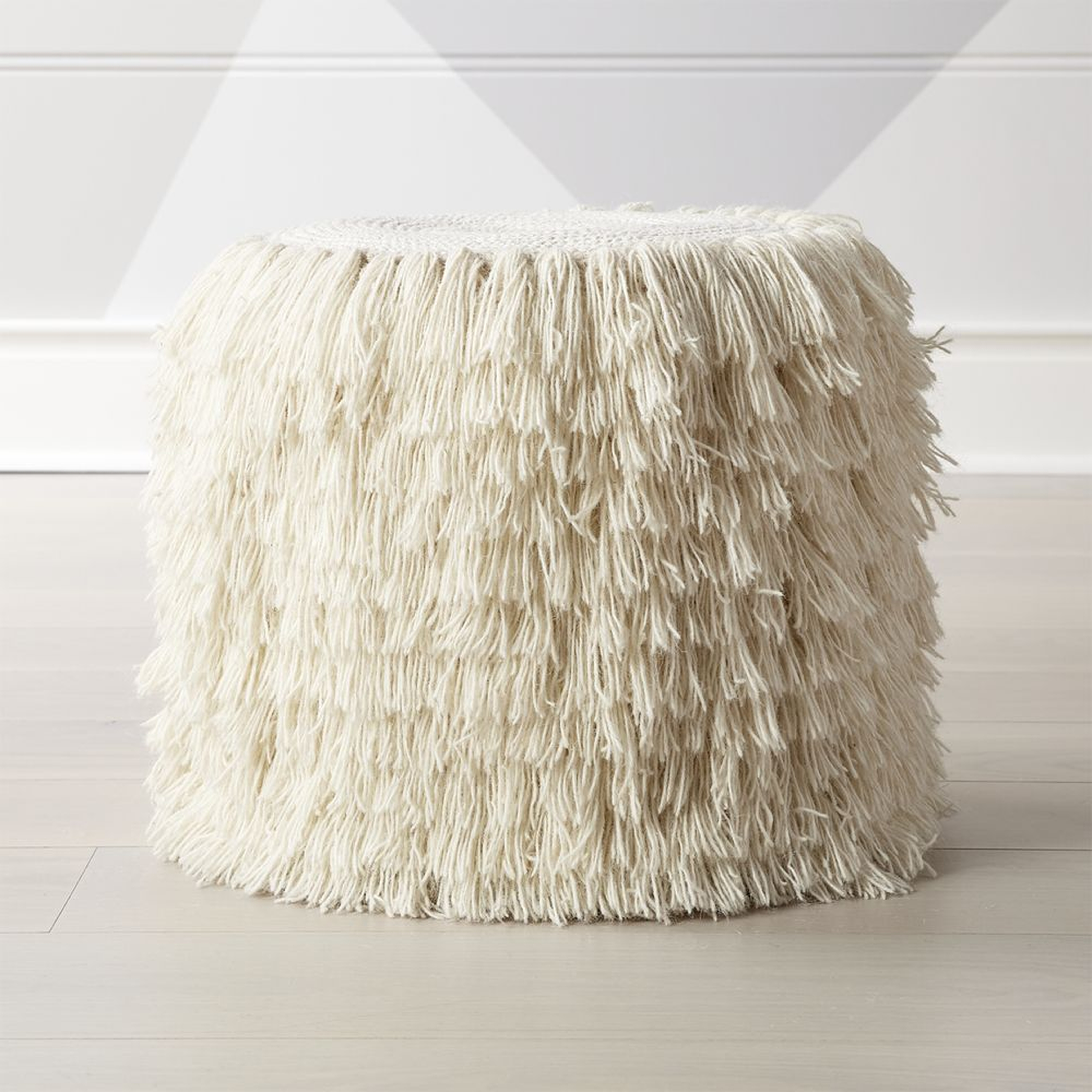 White Shag Pouf - Crate and Barrel