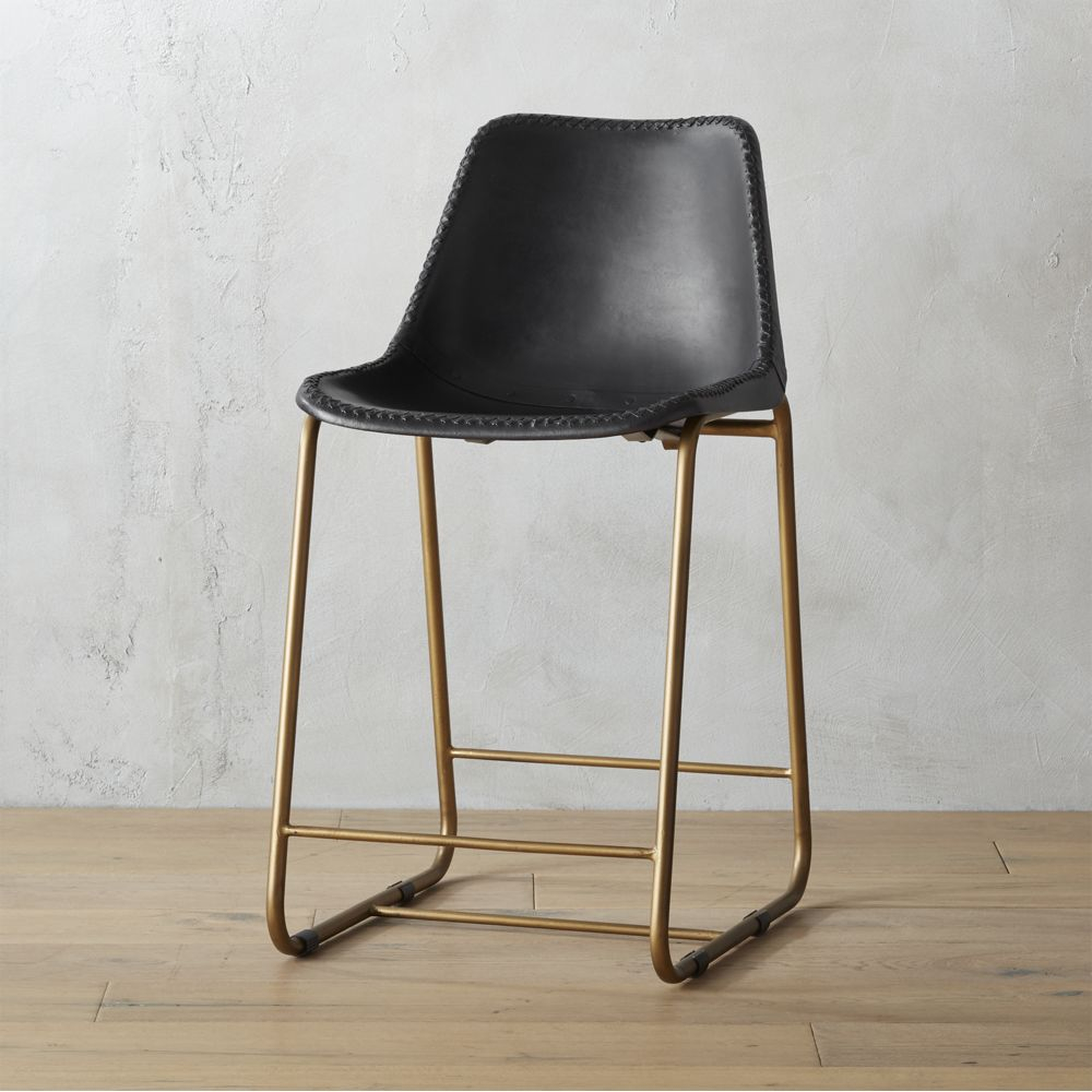 "roadhouse black leather 24"" counter stool" - CB2