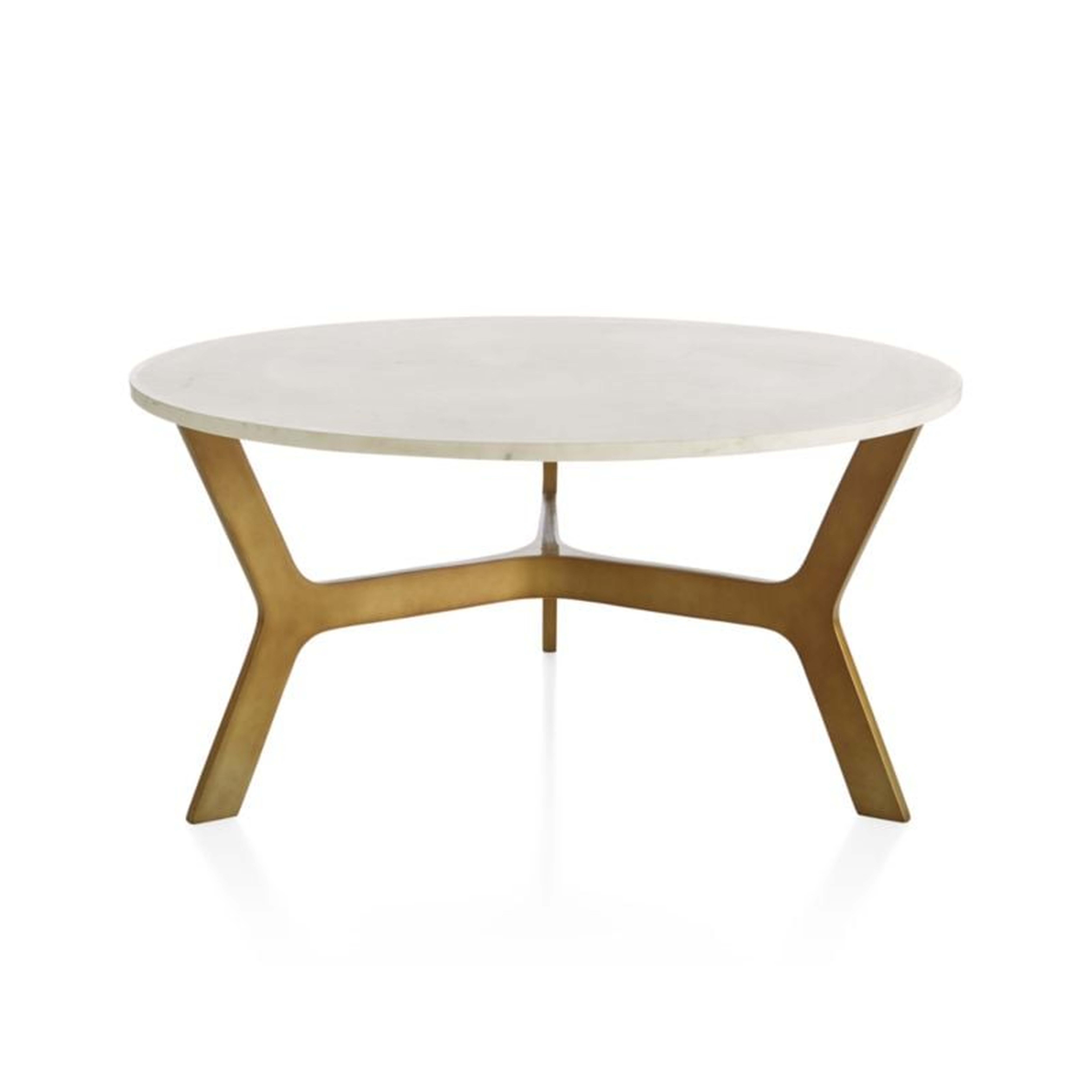 Elke White Marble and Brass Aluminum 35.5" Rectangular Coffee Table - Crate and Barrel