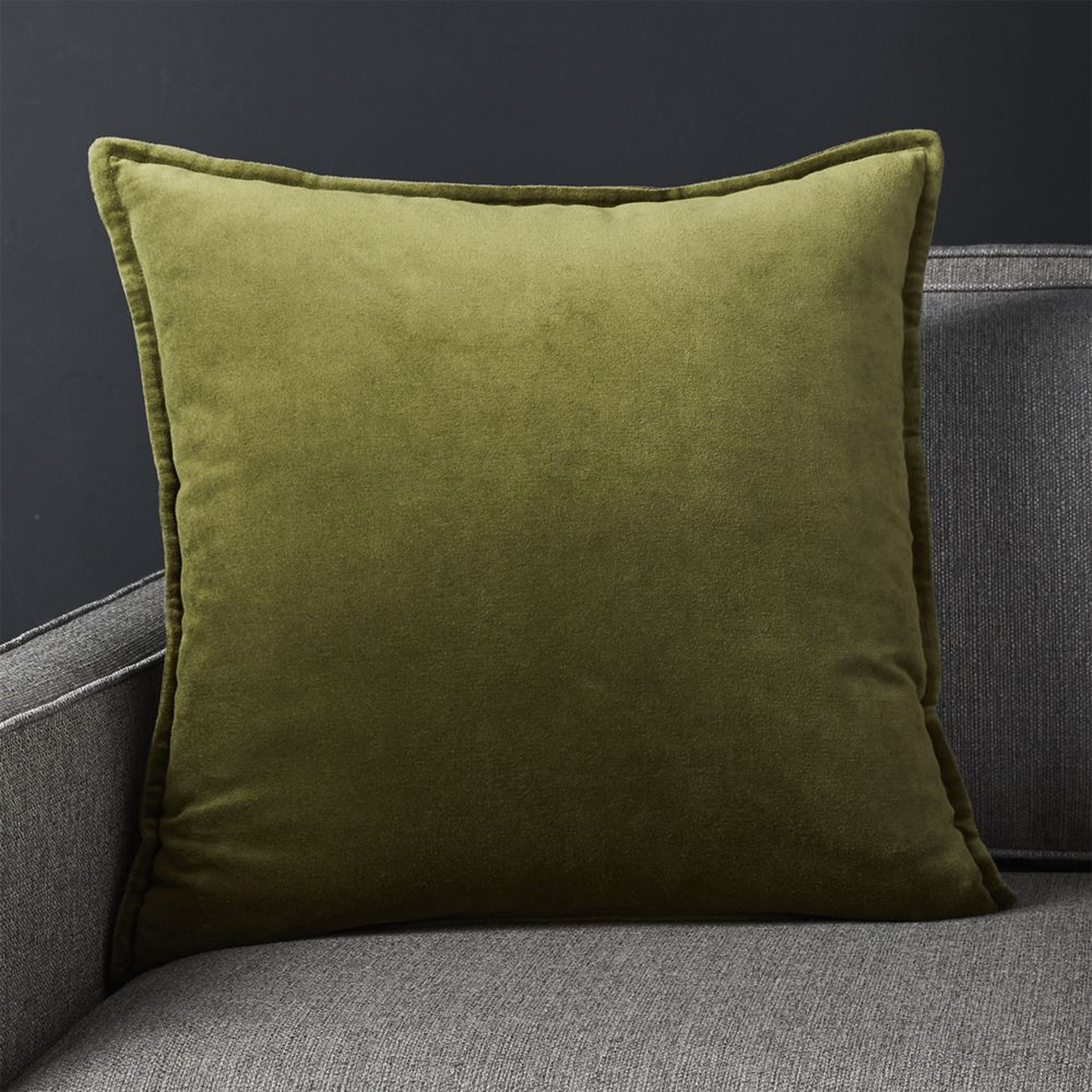 Brenner Green Velvet Pillow with Down-Alternative Insert 20" - Crate and Barrel