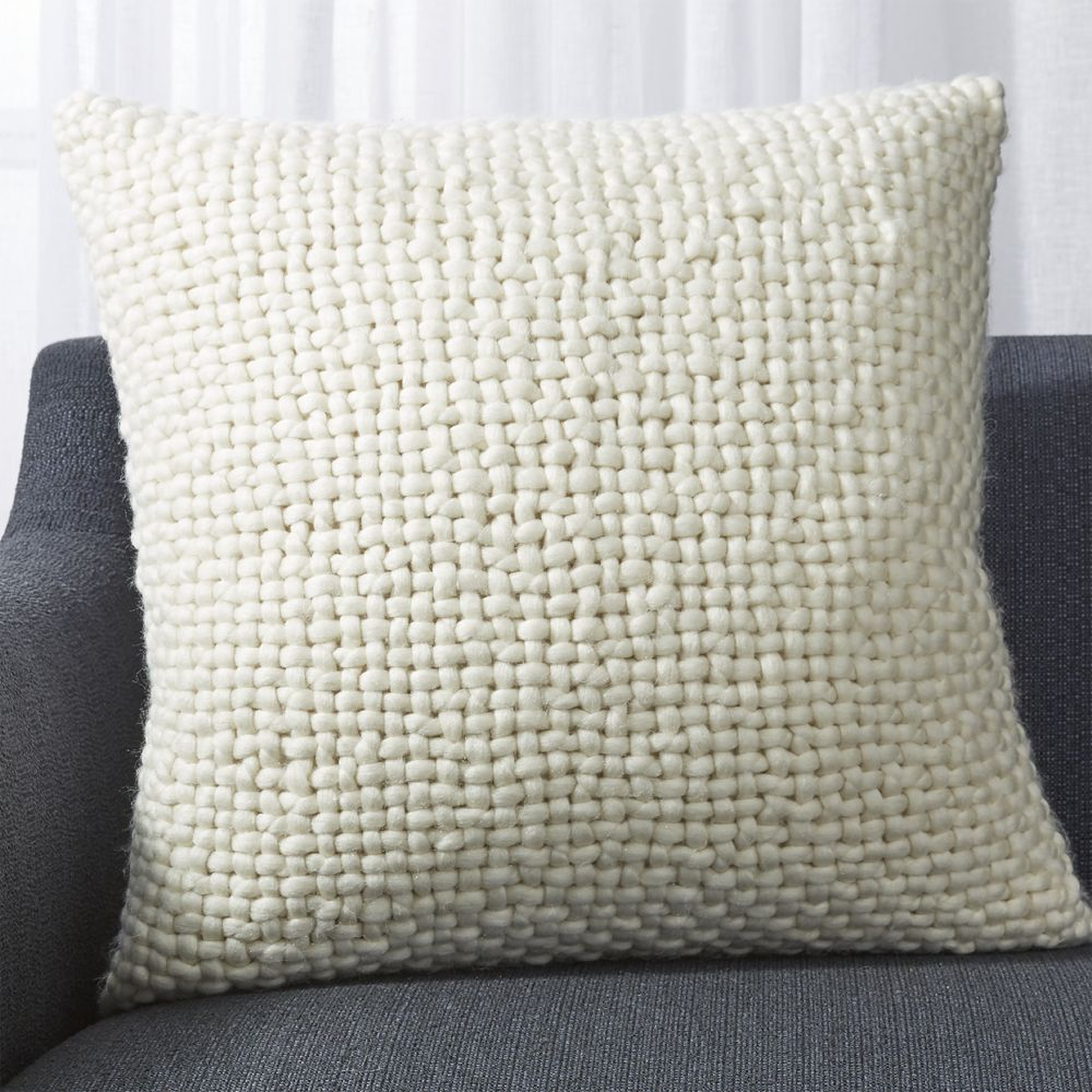 Cozy Weave Ivory Pillow with Feather-Down Insert 23" - Crate and Barrel