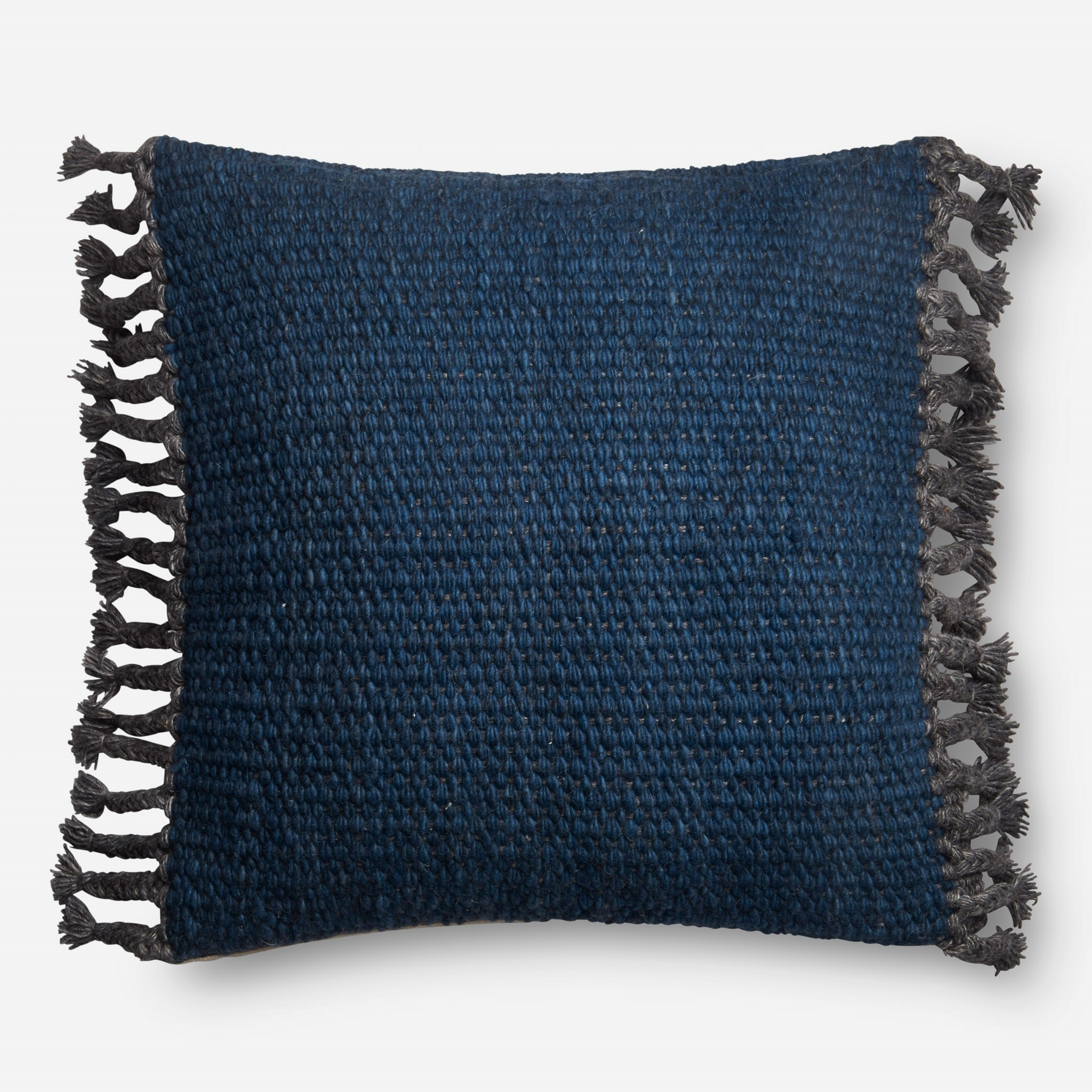 Tassel Throw Pillow with Down Fill, Navy, 22" x 22" - Loloi Rugs