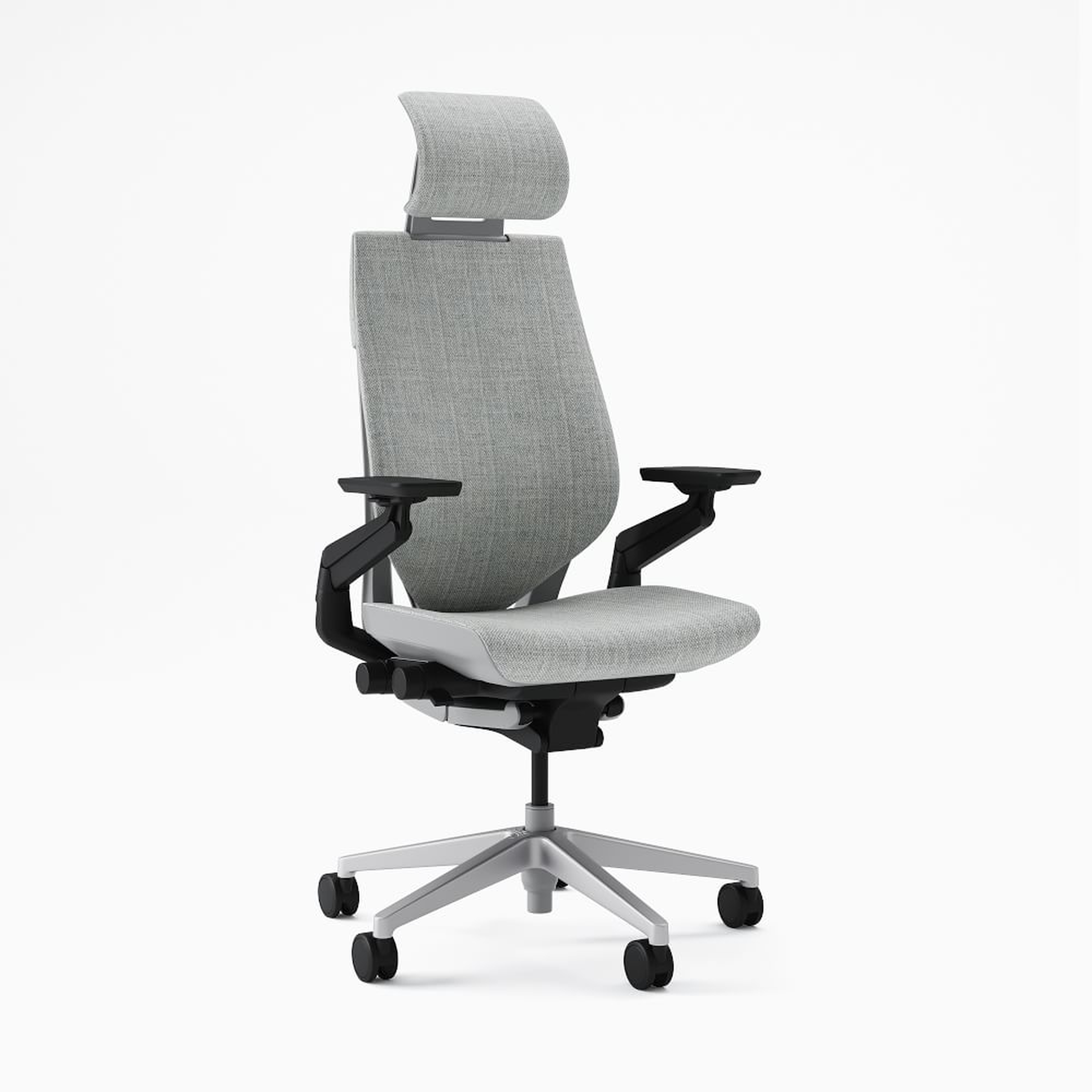 Steelcase Gesture Armed Task Chair With Lumbar, Soft Casters, Headrest, Platinum & Seagull Frame, Remix, Concrete - West Elm