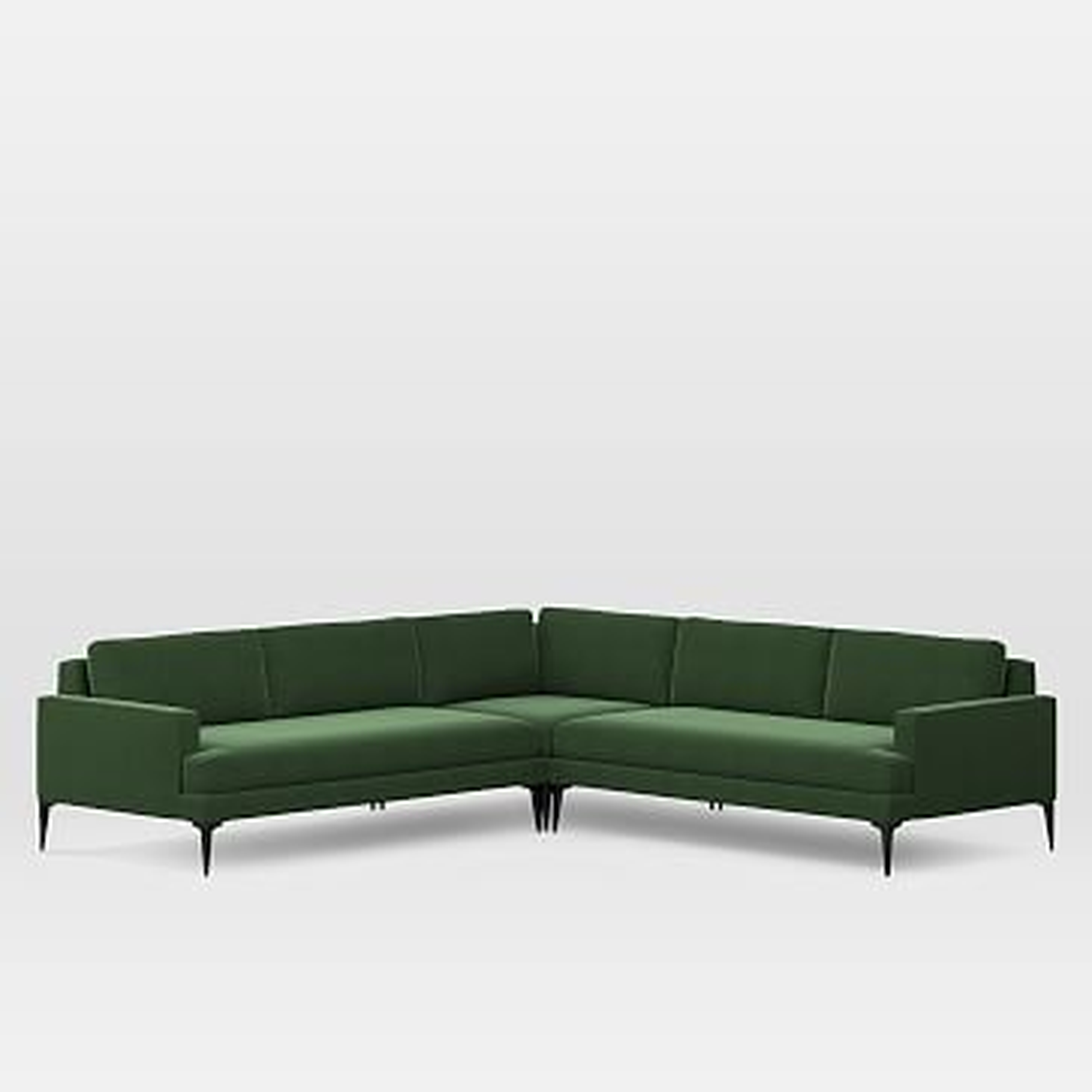 Andes Sectional Set 03: Left Arm 2.5 Seater Sofa, Corner, Right Arm 2.5 Seater Sofa, Poly, Performance Velvet, Moss, Dark Pewter - West Elm