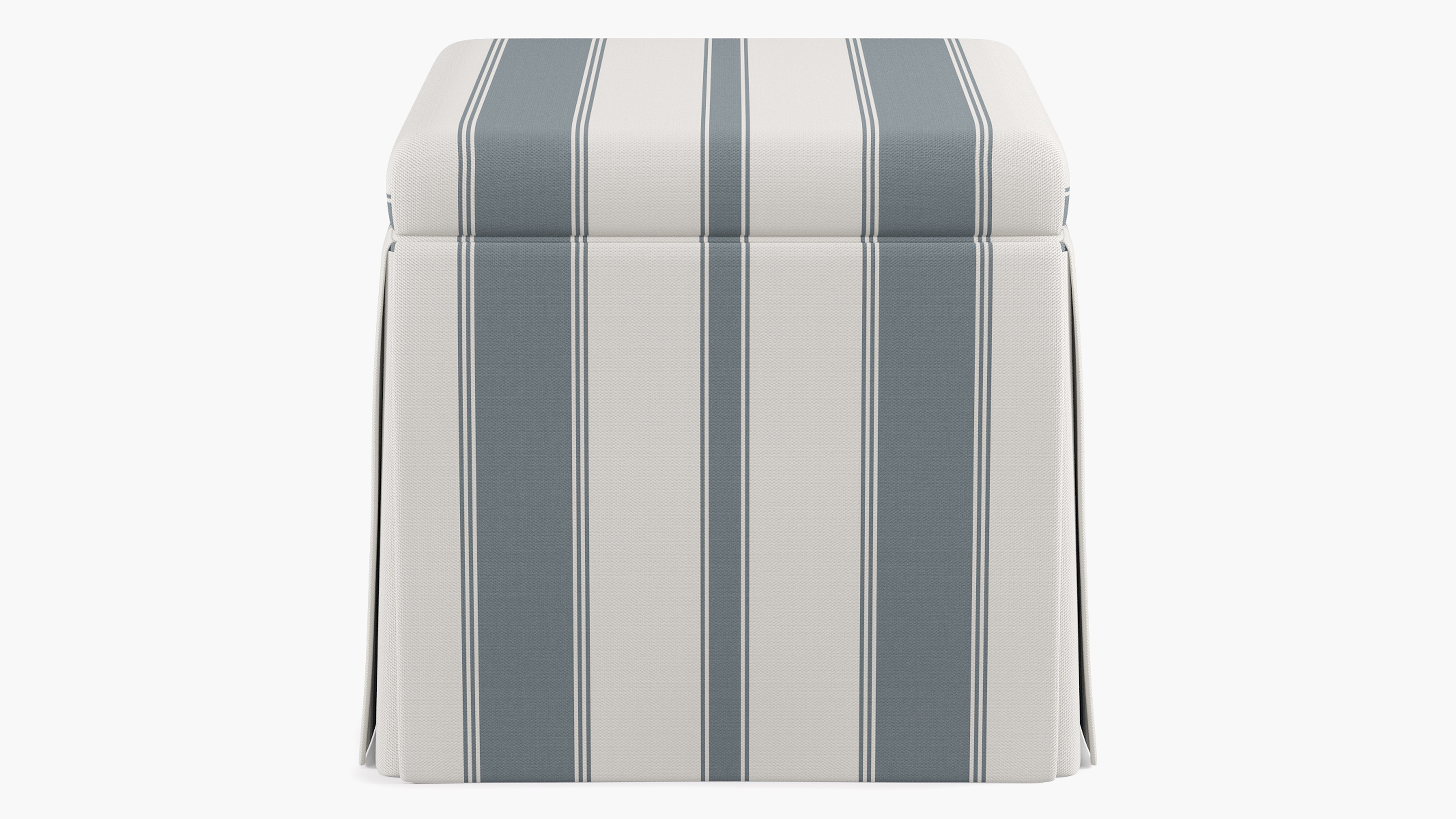 Skirted Storage Ottoman, French Blue Clarence Stripe - The Inside