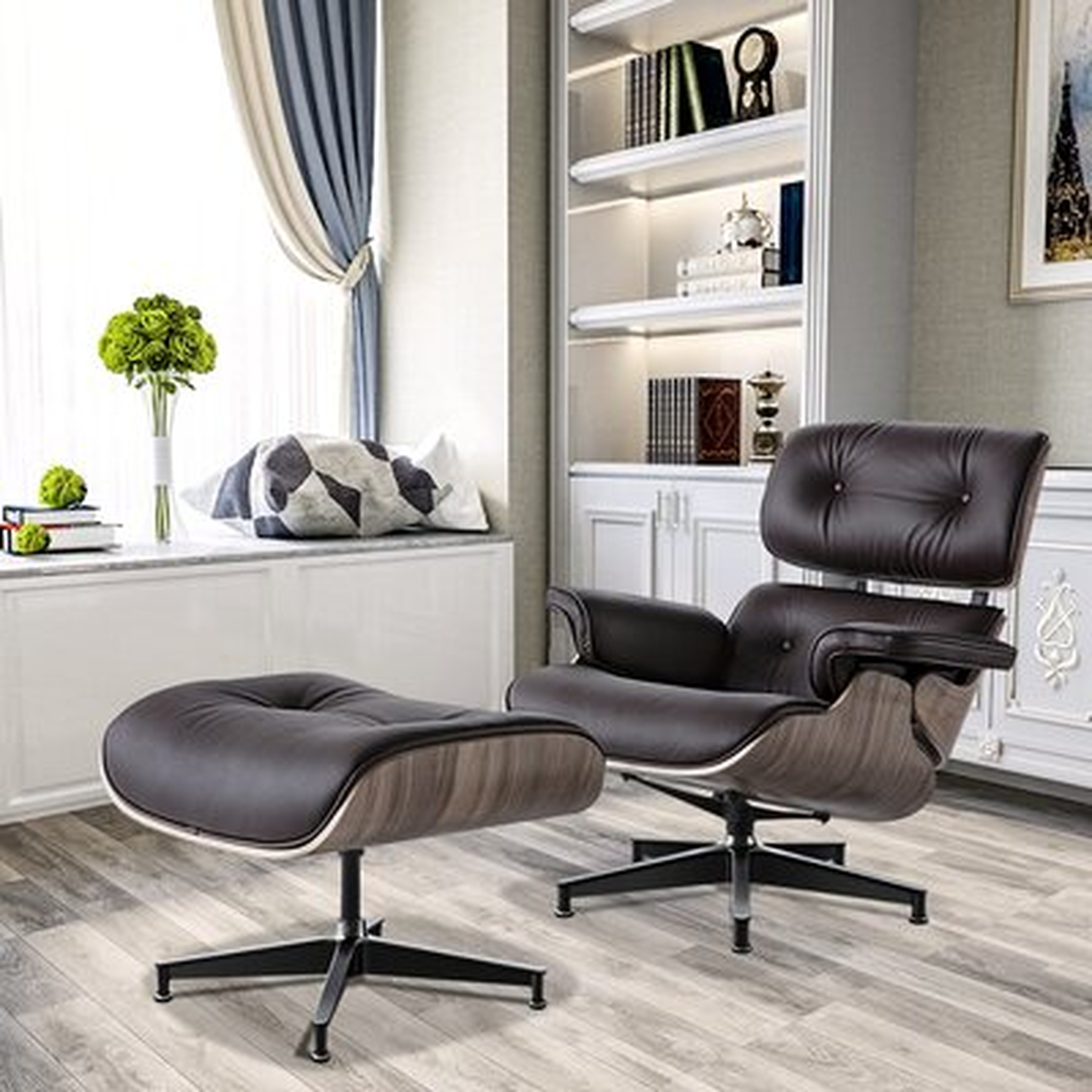 Genuine Leather Lounge Chair With Ottoman, Mid Century Recliner Replica With 8-layer Solid Wood And Heavy Duty Aluminum Base For Living Room Study Lounge Office - Wayfair