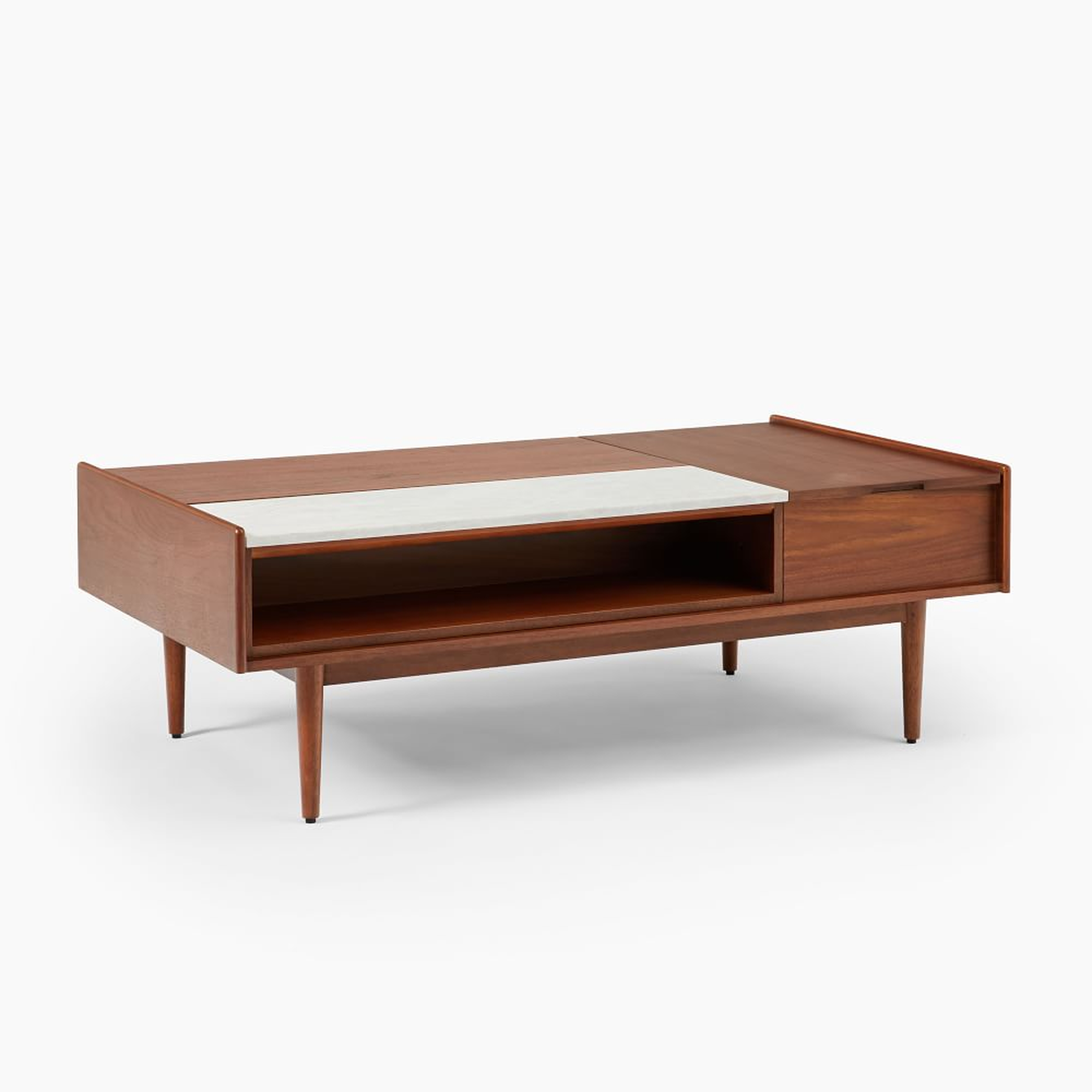 Mid-Century Double Pop Up 51" Coffee Table, Walnut, Marble - West Elm