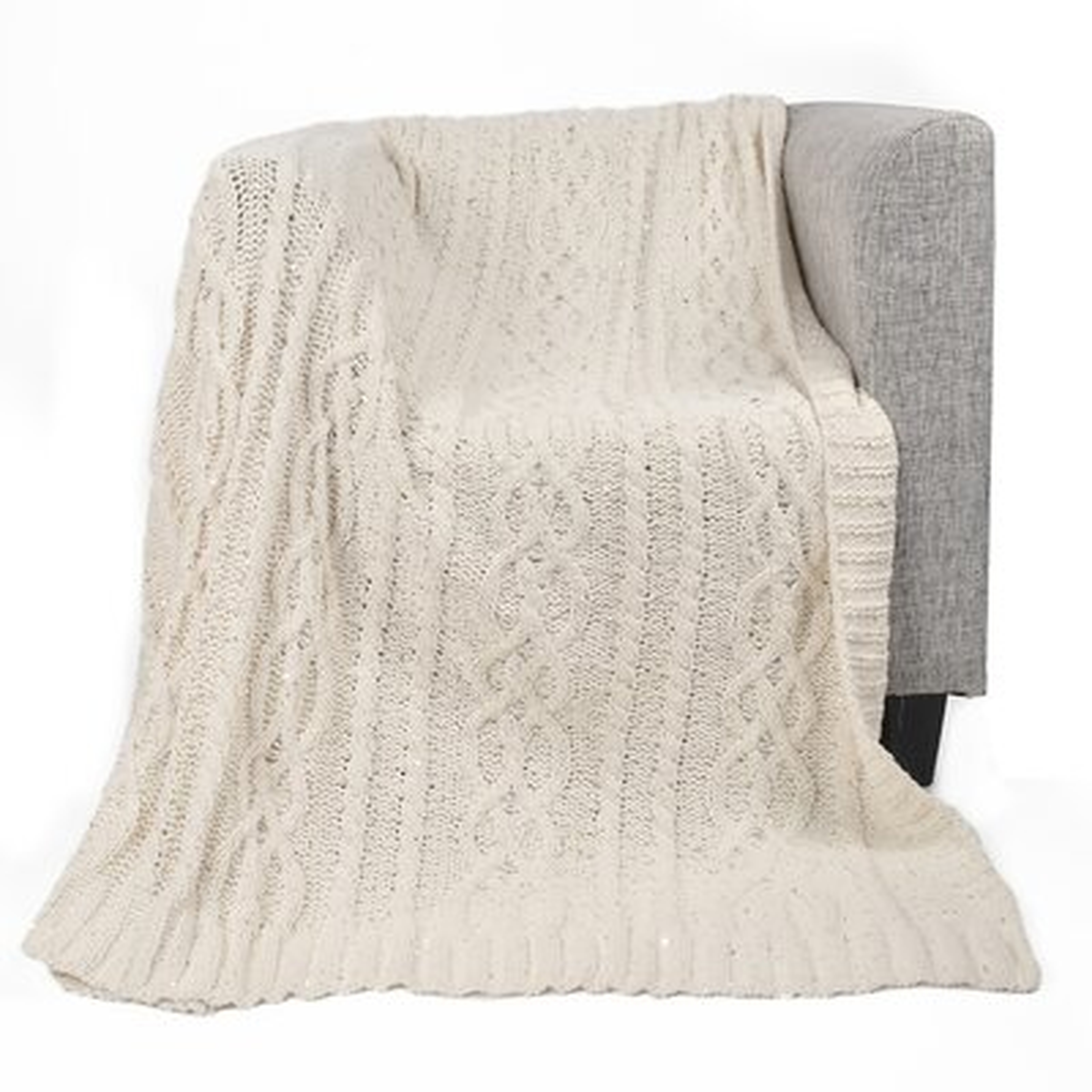 Keiran Luxury Sequin Soft Cable Knit Chenille Throw - Birch Lane