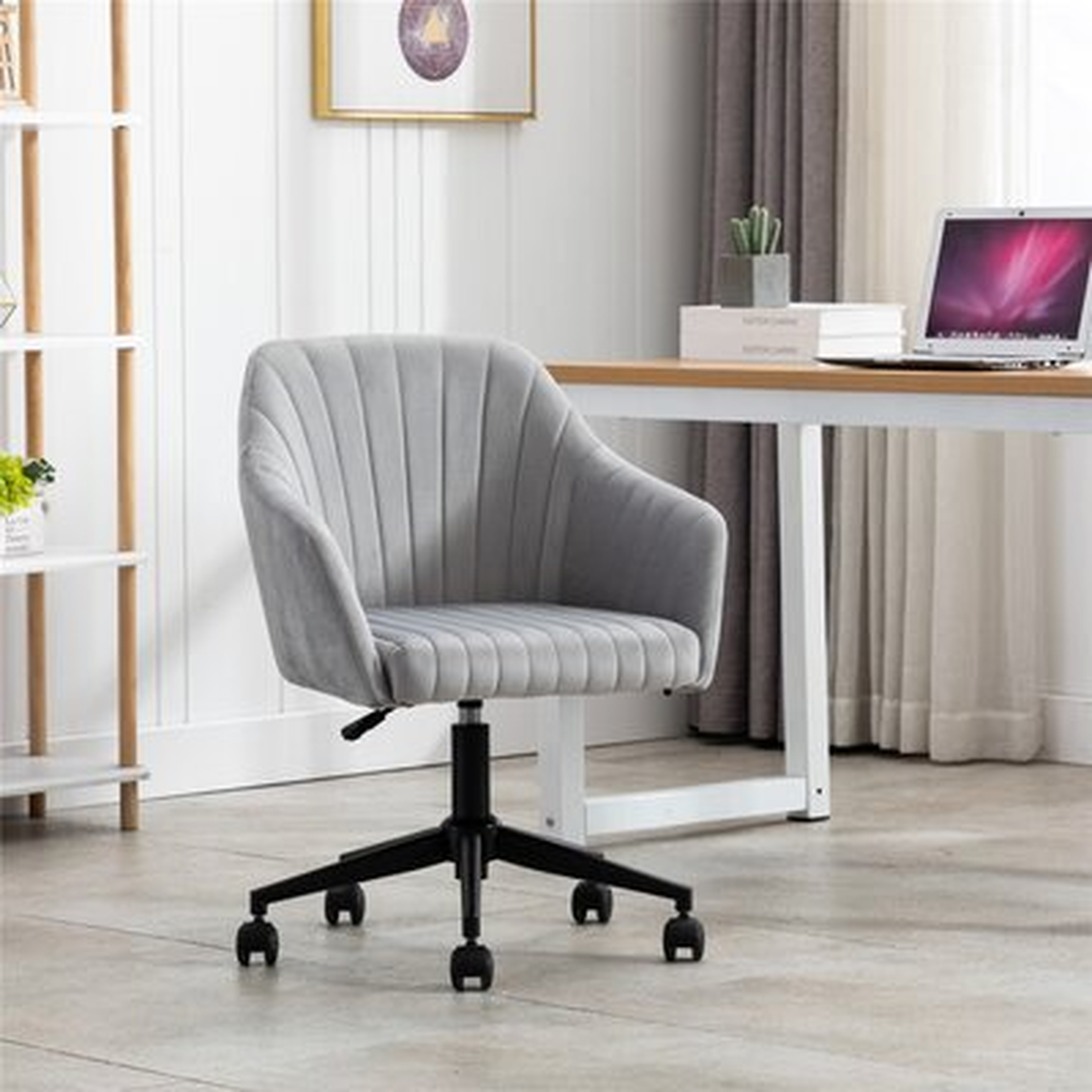 Office Chair With Middle Back, Velvet Chair In Gray - Wayfair