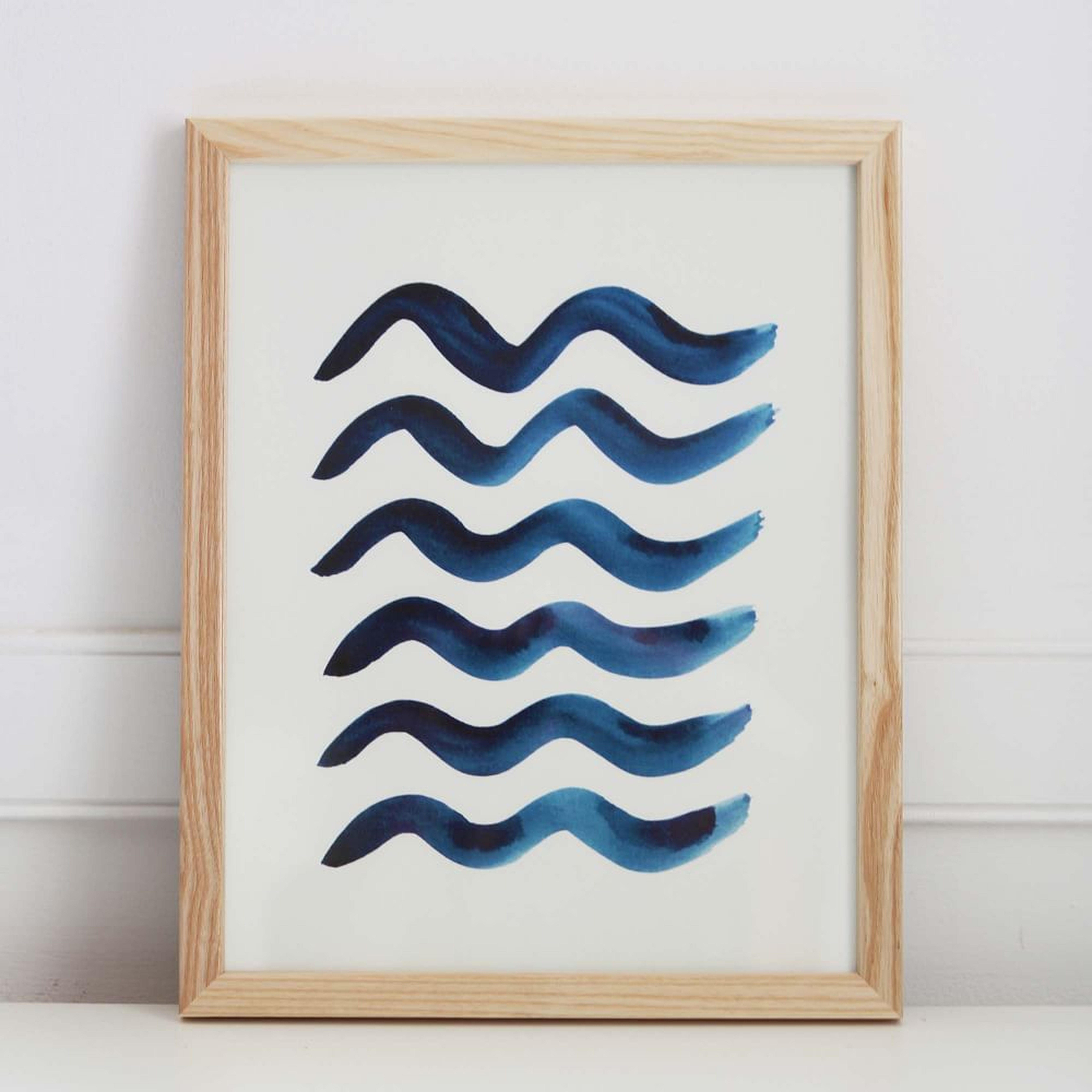 Pauline Stanley Studio Wall Art, Blue Waves, Wood Frame, Blue & White - West Elm